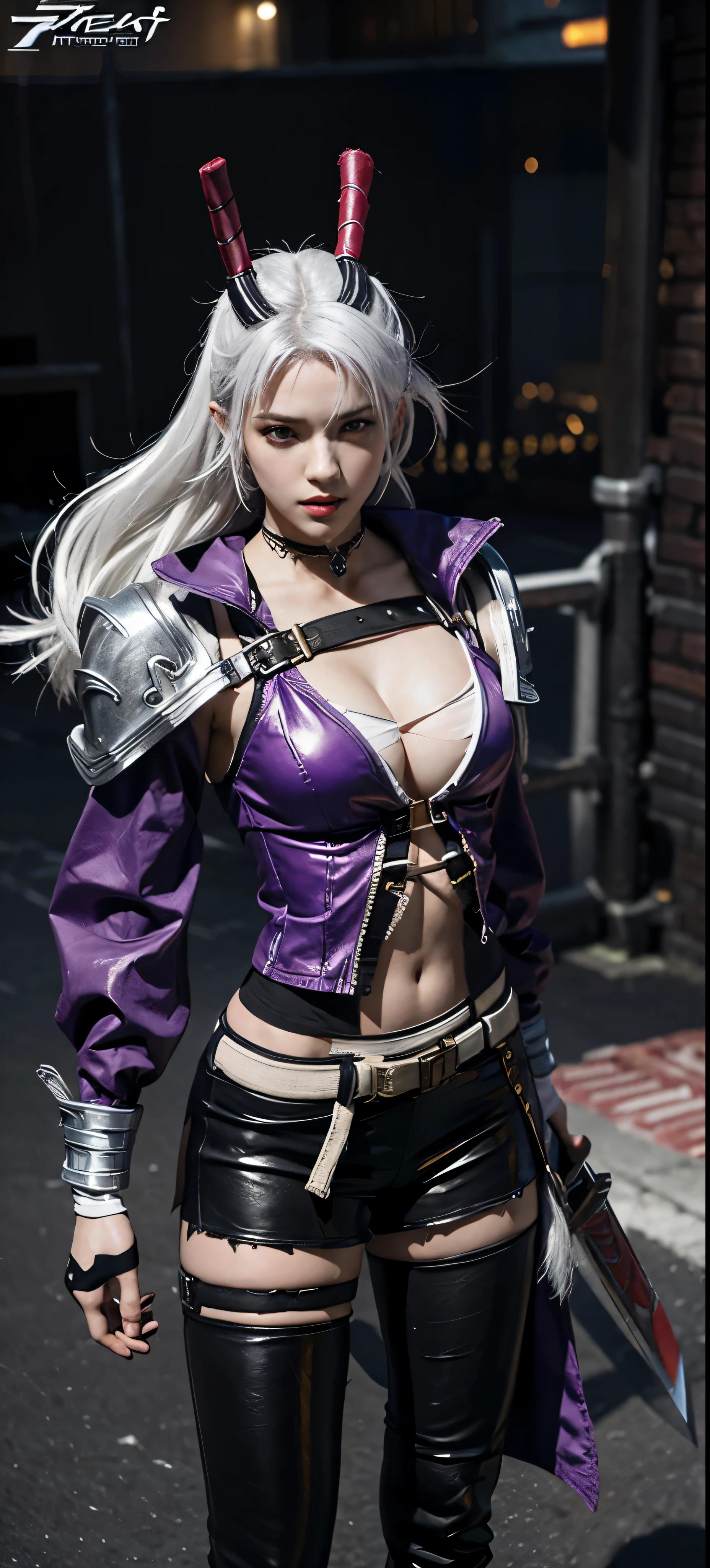 a close up of a person in a costume with a sword, as a character in tekken, female character, tifa lockhart with white hair, katana zero video game character, lunar themed attire, kda, slim body, cyborg - girl with silver hair, upper body avatar, fashion gameplay screenshot, fighting game character, new character, floralpunk elysian maiden, sigma female