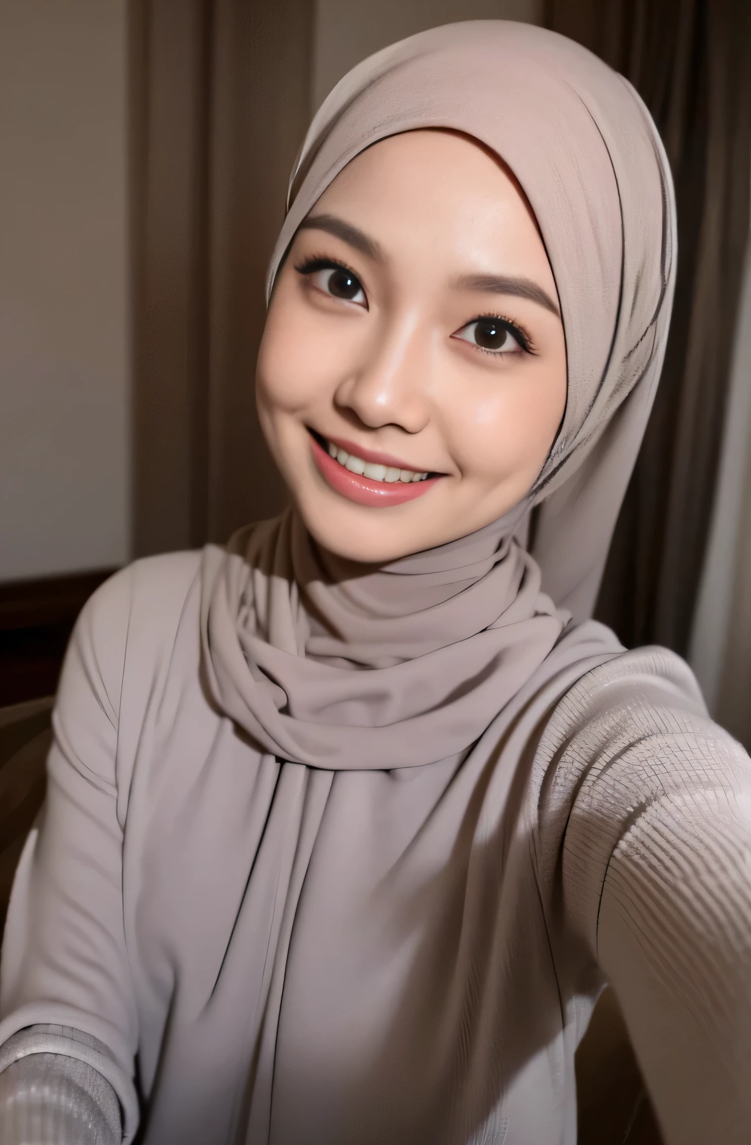 Very very very skinny asian hijab little flat chest, naked, nsfw, close up face, dynamic angle, smile showing teeth, photorealistic, high resolution, looking at viewer, realistic, photo-realistic, sharp focus, detailed, professional lighting, photon mapping, radiosity, physically-based rendering,