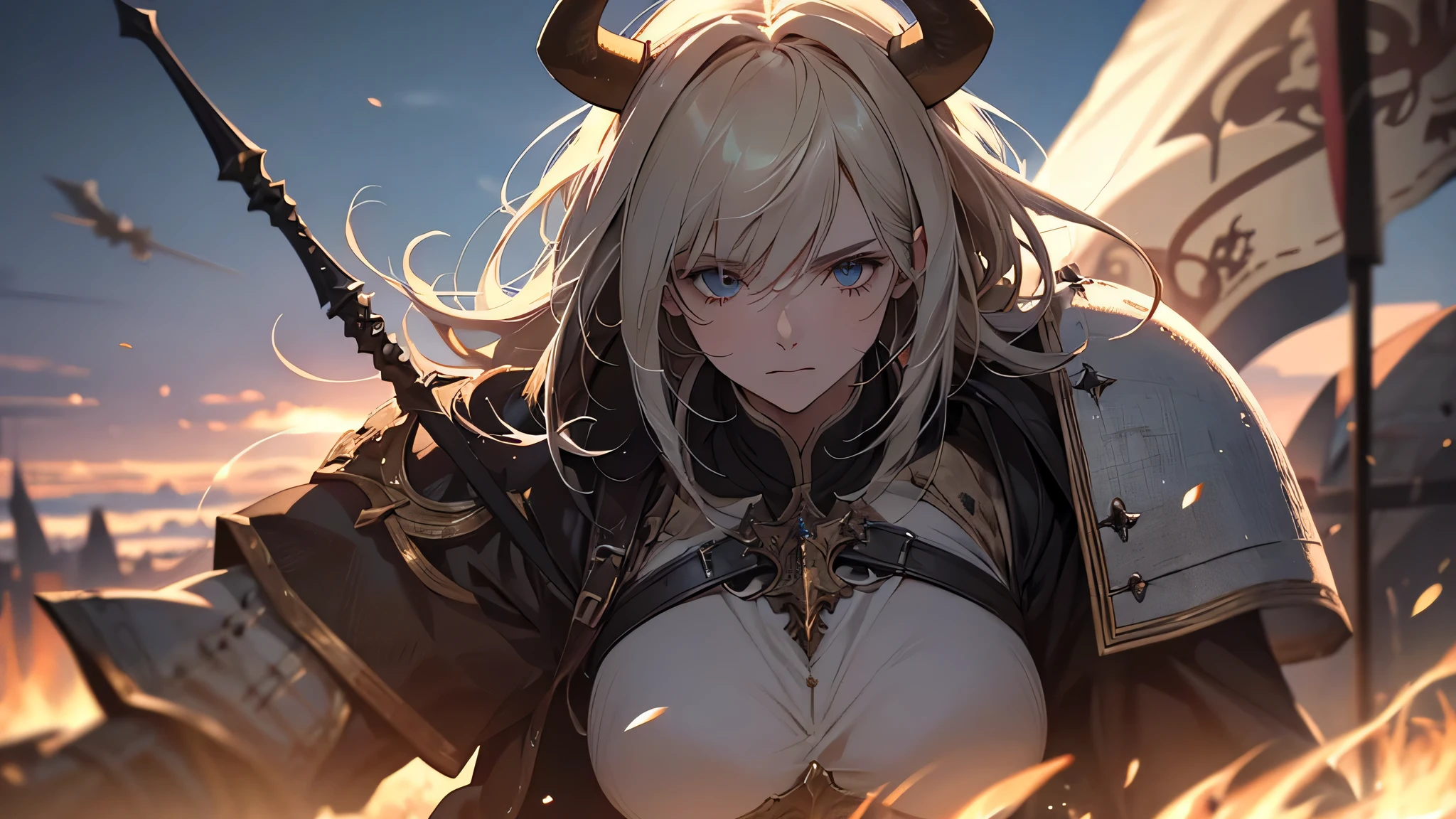 Masterpiece, very detailed, ultra detailed, one, (1 woman), She is in ancient obsidian armor with gold details and in an elegant position, super mature, tall, milf style, mature mother, long hair, light brown hair, straight hair and smooth straight bangs, black thin draconian horns, beautiful, charming, dragon bright golden eyes, elegant, big breasts (huge), lustful smile, charming, six press cubes, dark background, terrifying environment and around her sandy-golden atmosphere and aura.