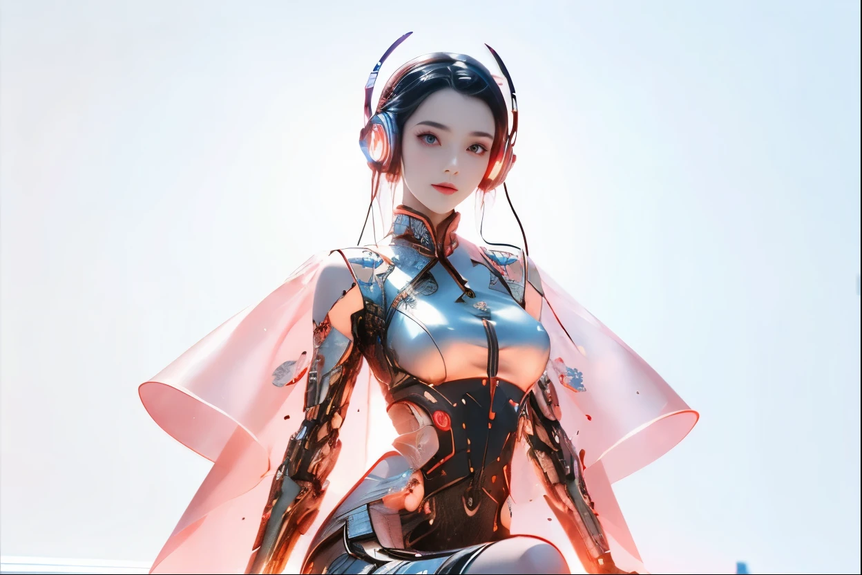 Realistic, High Quality, Masterpiece. 1 girl, greeting, irresistible beauty, lust tempting, innocent beauty but lust tempting. Chinese clothes, metallic black titanium and pink, cyberhan, cheongsam, cyberpunk city, dynamic pose, detailed luminescent (((headphones))), luminous hair accessories, long hair, luminous earrings, glowing necklace, cyberpunk, high-tech city, full of mechanical and futuristic elements, futuristic, technology, glowing neon, pink, pink light, sexy skirt, translucent black cape, laser light, digital background urban sky, big moon, with vehicle, best quality, masterpiece, 8K, Character edge light, super high detail, high quality, the most beautiful woman in human beings, Happy smile, face facing front and left and right symmetry, ear decoration, long antenna glow, beautiful pupils, light effects, visual data, silver-red-orange hair dyed hair, ultra-detailed face texture, happy, weapon system, crowded street passers-by, mecha style, overhead luminous antenna, back jet, girl sitting, alluring gaze, shiny red lips, detailed eyes, detailed hair, detailed skin.
