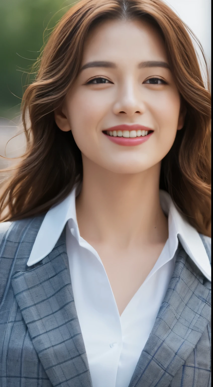 ((highest quality、8K、masterpiece:1.3))、sharp:1.2、perfect body beauty:1.4、slim abs:1.2、((layered hairstyles、small breasts:1.2))、(business suit:1.1)、(street:1.2)、beautiful face、wavy hair、Highly detailed face and skin texture、detailed eye、double eyelid、Looking at the camera、laughter