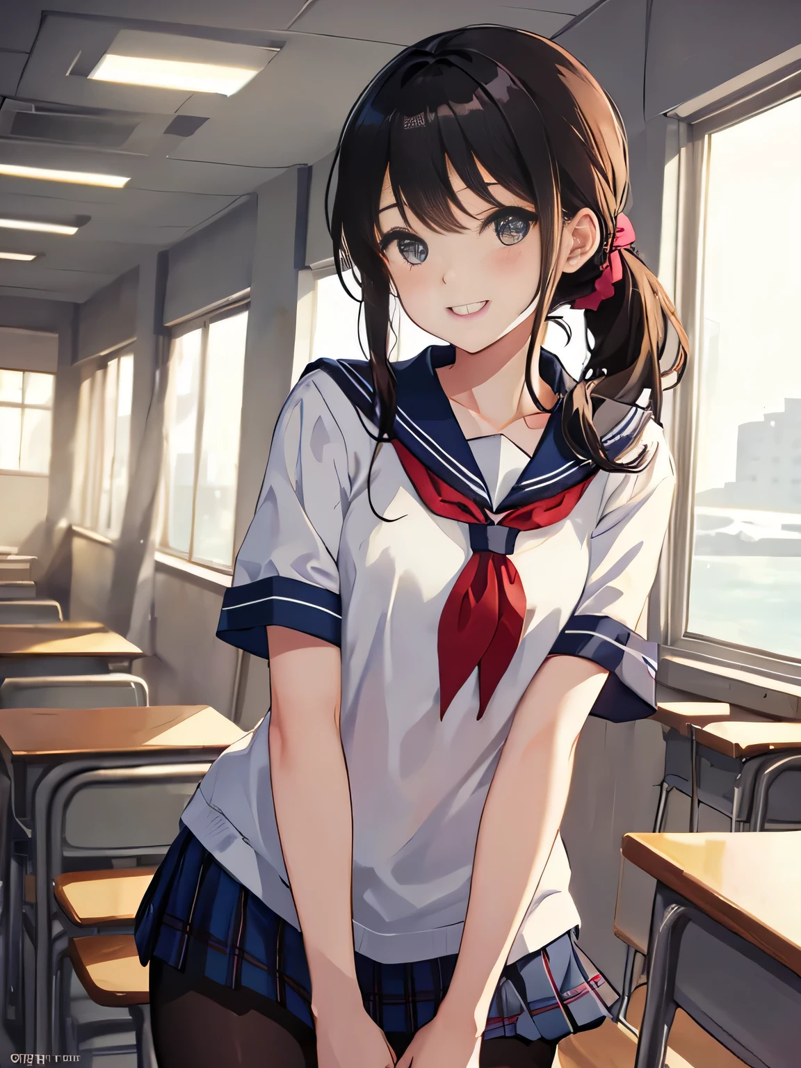 (8K、RAW photo、highest quality)、detailed background、beautiful and detailed face、beautiful and smooth skin、skin texture、professional lighting、Beautiful teenage girl、Cute beautiful Iful Girl、((4 beautiful girls))、Changing clothes in a school classroom、Cute Ponytail、cute underwear、sexual expression、cute sailor suit、Plaid pleated mini skirt、pantyhose、playfully hug each other、Play around, laugh and have fun