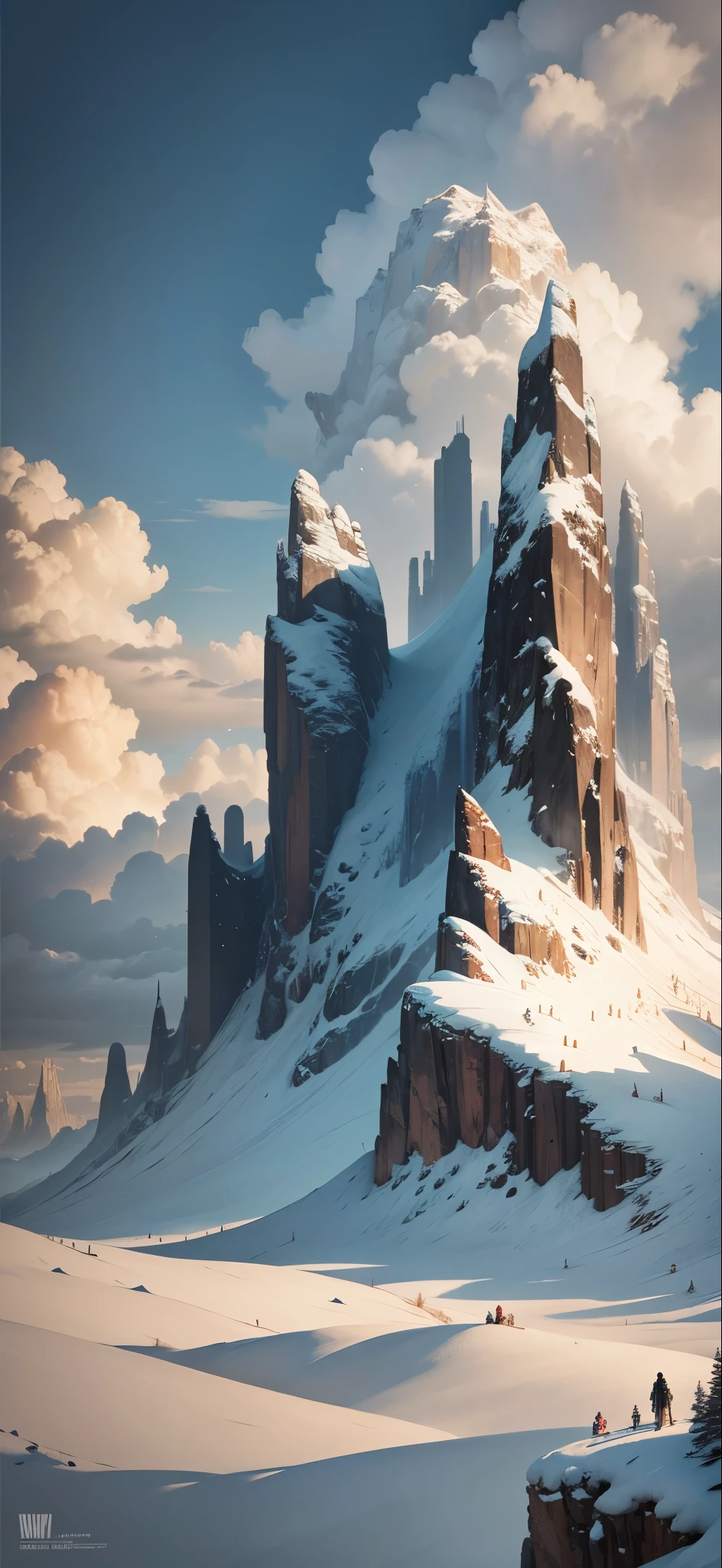 huge fearful object , on a snowy mountain , noble landscape , artistic landscape , boy in clouds wearing white robe , fighting golden dragon , heaven , hell , silver dragon , secret , beautiful , magnificent , brilliant , strong size contrast , epic , film , Chinese silver dragon , Wu Guanzhong , Zhang Kechun , snowy mountain , huge silver dragon
