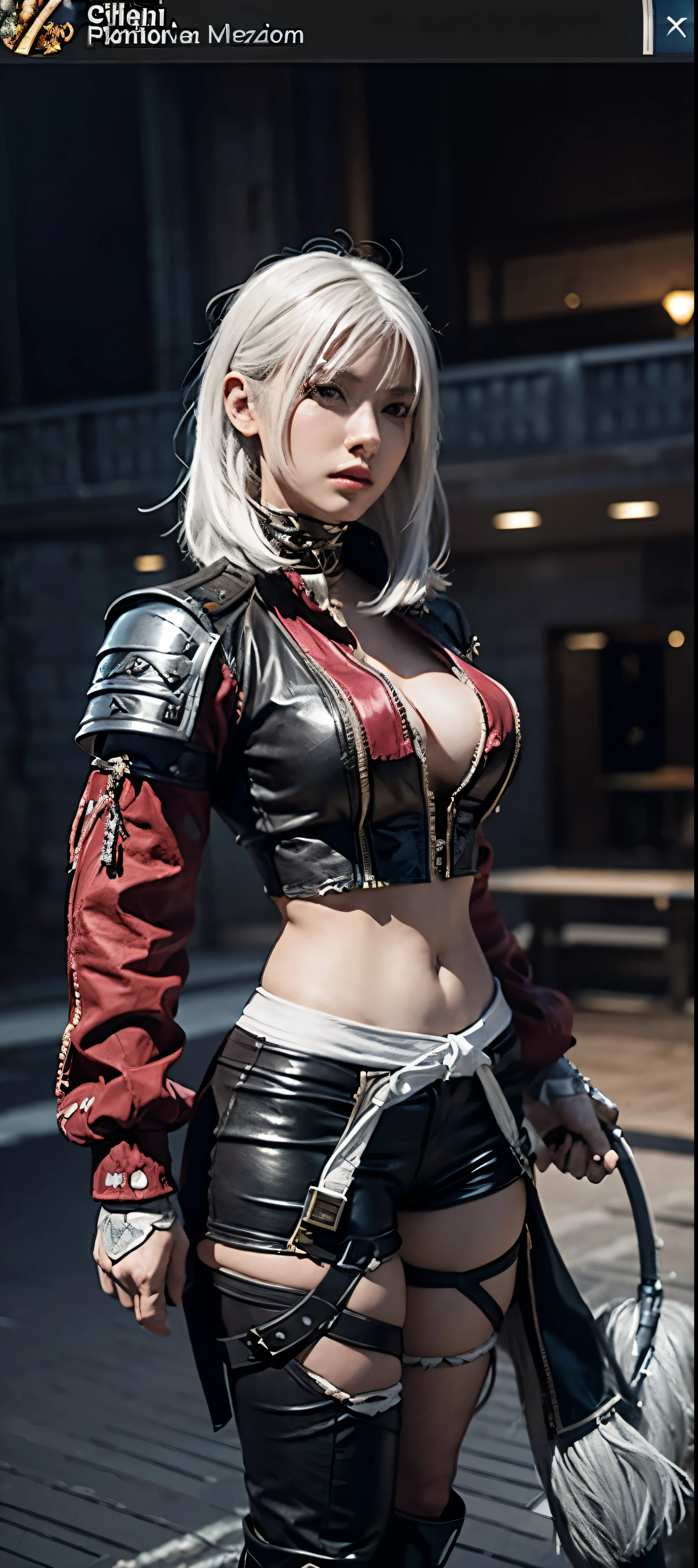 a close up of a person in a costume with a sword, as a character in tekken, female character, tifa lockhart with white hair, katana zero video game character, lunar themed attire, kda, slim body, cyborg - girl with silver hair, upper body avatar, fashion gameplay screenshot, fighting game character, new character, floralpunk elysian maiden, sigma female