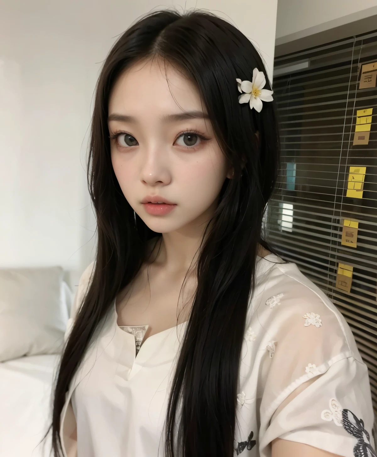 um close up de uma mulher com longos cabelos pretos vestindo uma camisa branca, Ulzzang, jaeyeon nam, penteado com corte hime branco, jennie blackpink, Heonhwa Choe, Jinyoung Shin, jossi do blackpink, coreana, Lee Ji-eun, parque roseanne de blackpink, Lee Ji-eun, Xintong Chen, Hwang se-é