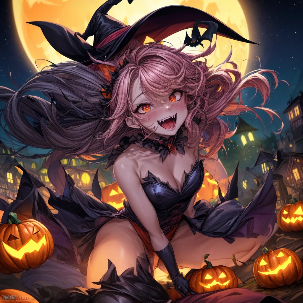 (best quality,4k,highres),looney tunes witches flying through a pumpkin patch at night,racing witches with broomsticks,spooky,comical,pumpkin-filled patch,charmingly detailed pumpkins,colorful witch costumes,full moon lighting,whimsical atmosphere,windswept hair,expressive facial expressions,spider webs,and bats,creepy-crawly crawling spiders,festive Halloween spirit,dynamic motion,laughter and excitement,animated artwork,enchanted fantasy,thrilling witch race,wickedly funny,mesmerizing visual effects,hauntingly beautiful scenery,magical aura,mischievous tricks and spells,nighttime adventure,playful competition,breathtaking sky,illuminating stars