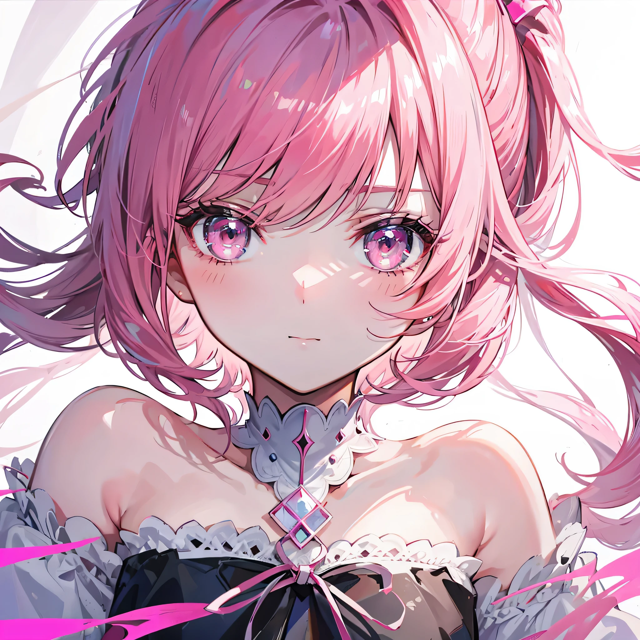 Short off-shoulder hair in pink and white,Rin々nice and lovely girl, extreme close up, In the arcade