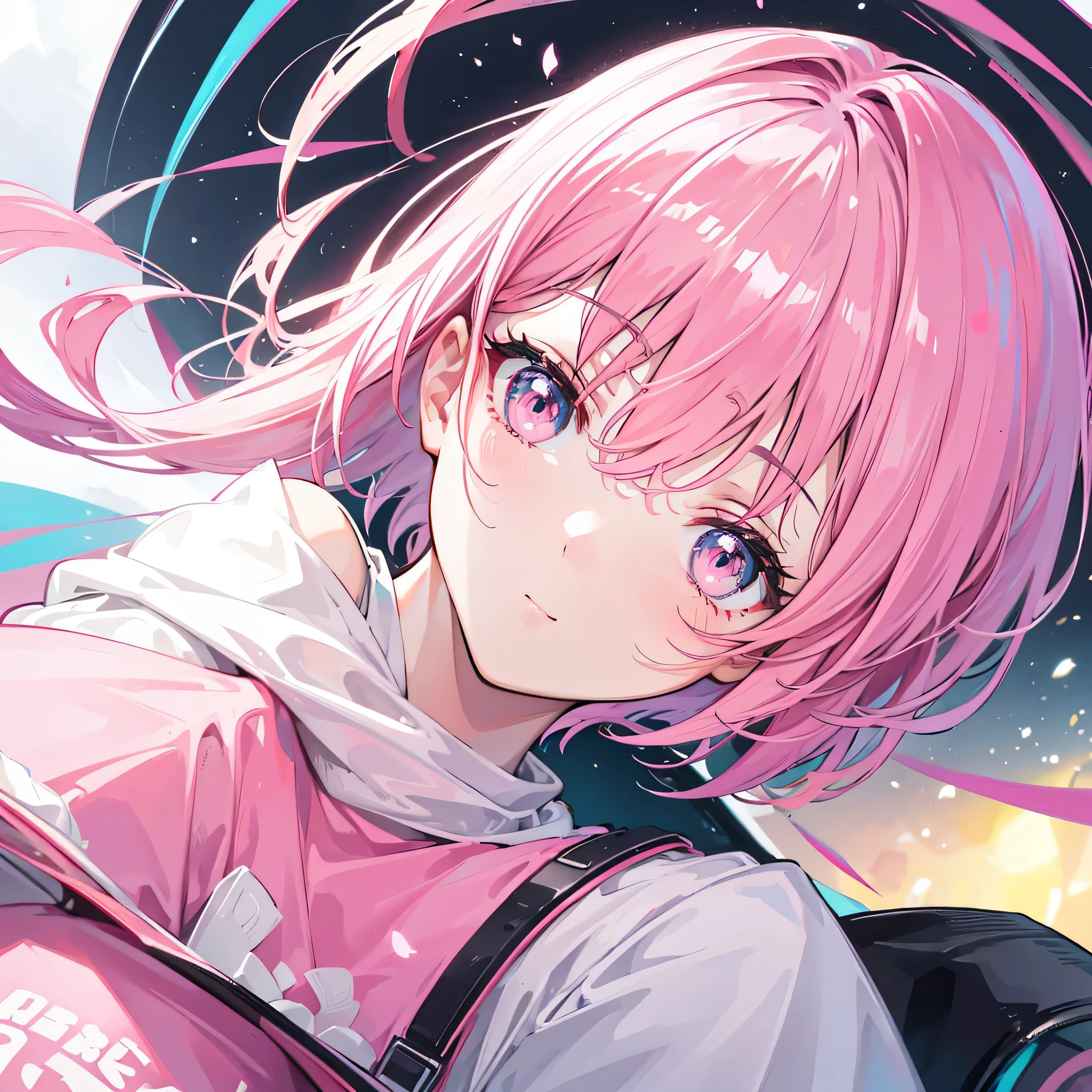 extreme close up, Short off-shoulder hair in pink and white,Rin々nice and lovely girl, In the arcade