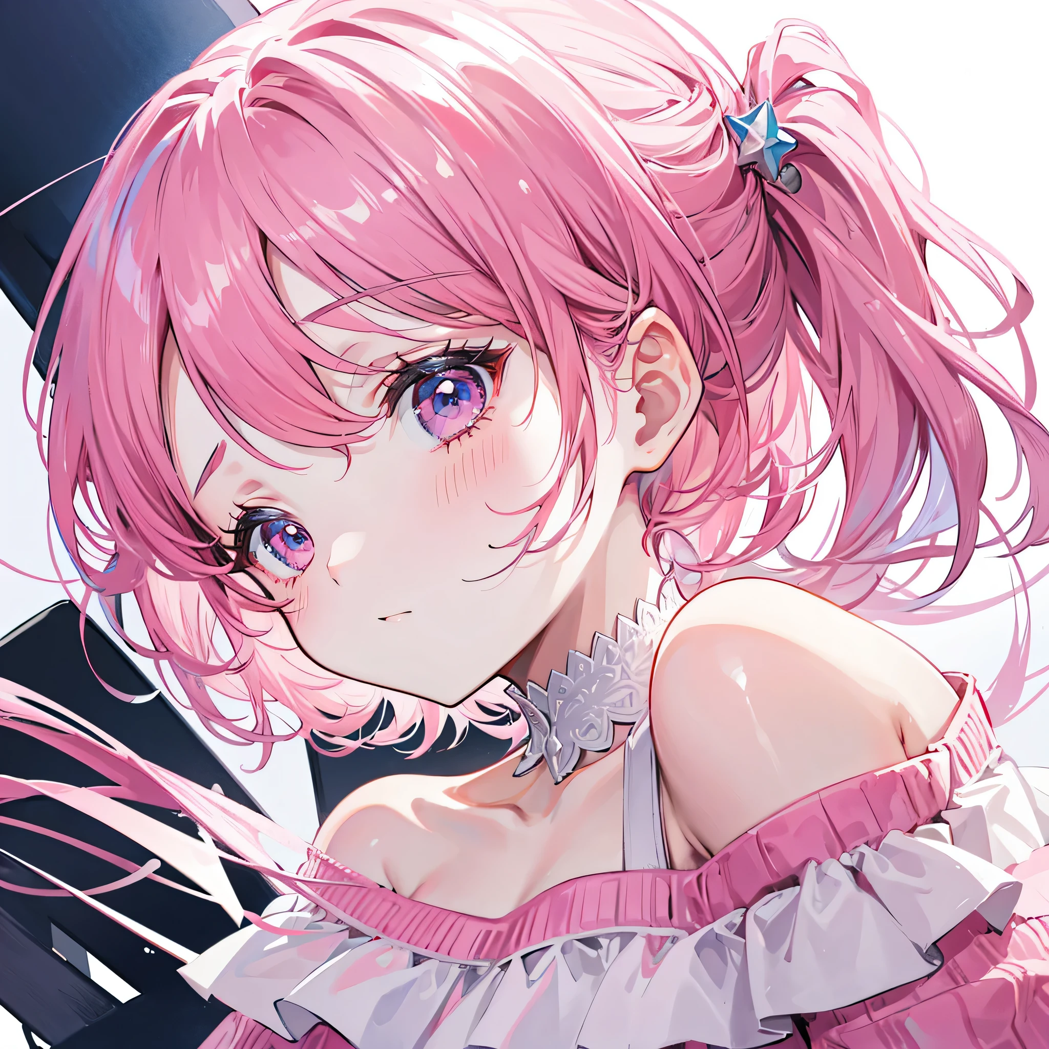 extreme close up, Short off-shoulder hair in pink and white,Rin々nice and lovely girl, In the arcade