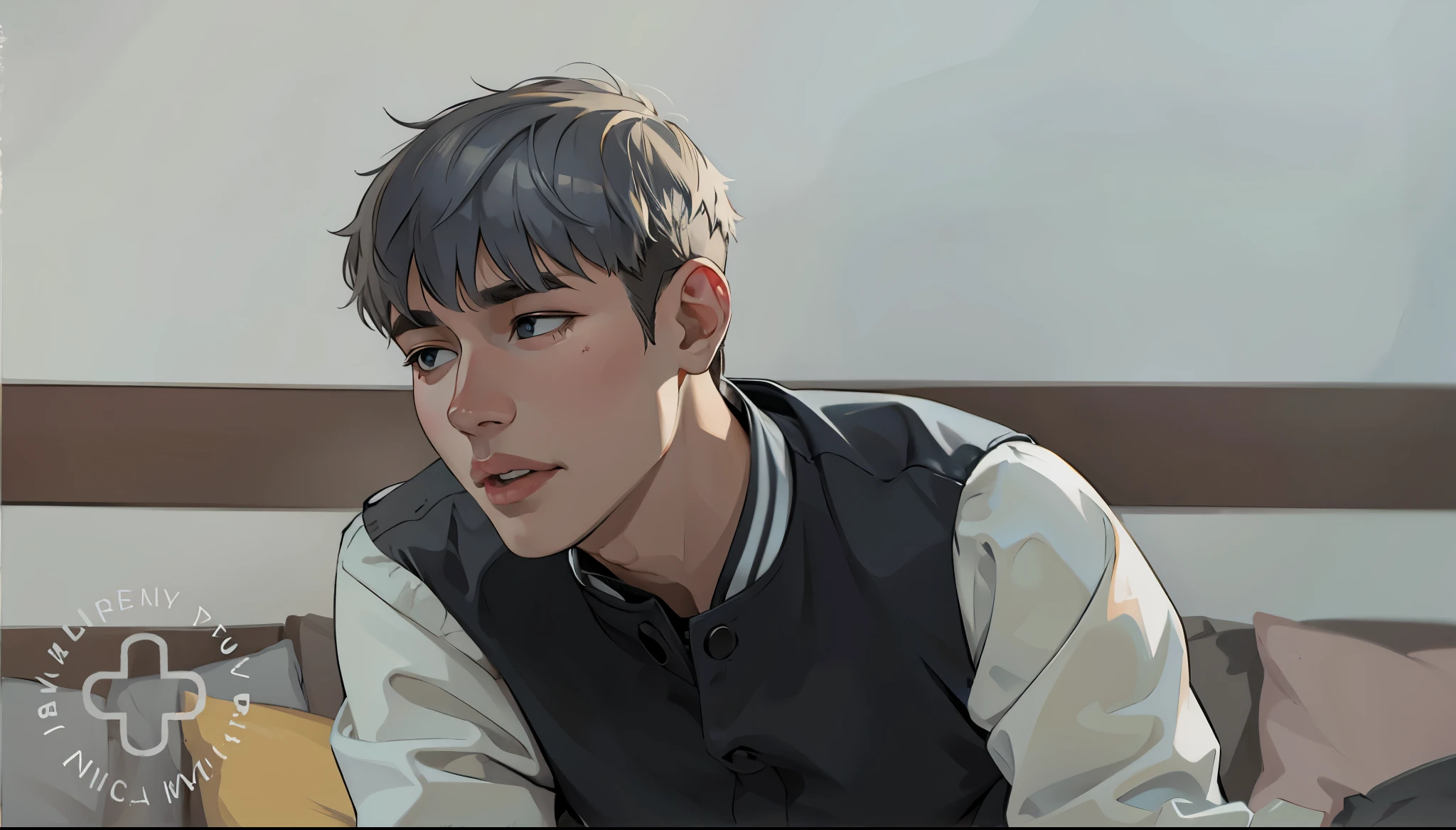 cute 16 year old silver hair young man is talking