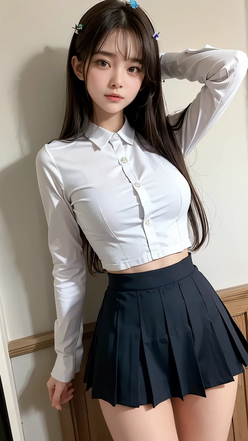 10 year old girl、(mckenna grace face)、(young mature woman:1.48)、(the world's thinnest waist:1.48)、(firm buttocks and breasts:1.48)、(148cm:1.48)、(Very slim body:1.48)、(school uniform:1.48)、(A lean body with less fat:1.48)