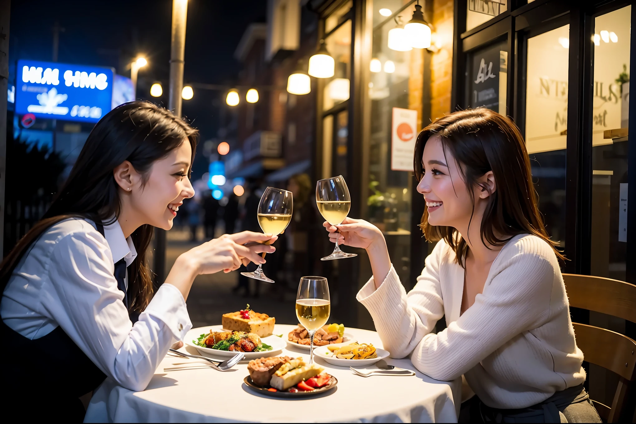 64k, UHD, highest quality, masterpiece: 1.2), (realistic, photorealistic: 1.37), Super detailed, celebration party、beauty、beautiful mature woman、3 women who love wine、Three Men、champagne、Sparkling wine、winter night、restaurantでワイン宴会、(slimな男女4名),(Wine party for 5 people)、(slimフェイス),Happy、 最高なsmile、Fox Face、Berry Short、(because I&#39;thin), (brown hair), (shortcut), long sleeve shirt、winter fashion、Japanese、Dutch、German、Portuguese、Belgian、Italian、french, (gushing), (slimボティ), (brown hair), (shortcut), 端正なbeauty、cheeks blush a little, (34 years old), 38 years old, alone, A beautiful and detailed night view spreads out outside the window....., restaurant, wine glassが座っている, At night, in a prominent place (from the Upper body) nova frog style, actress, model, Upper body, White wine, slim, wine glass, Very beautiful night view, wine glass Put in the Middle, Happy smile, (smile: 1.15), 