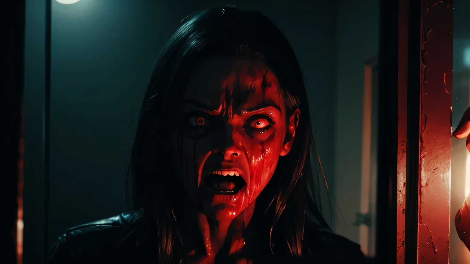 olhos esbugalhados, Muito grande, olhos para fora, cara de zumbi, bocas muito abertas, COM MUITO SANGUE, detalhes sobre o tamanho da boca, Muito grande, Gritar, possessed by the devil um close up de uma pessoa com sangue no rosto, filme ainda de um filme de terror, film ainda de filme de terror, filme de terror ainda, Filme de terror dos anos 80 ainda, ainda de filme de terror, arte conceitual de zumbi em terror, filme de terror ainda, de filmes de terror, cena de filme de terror, cara morta maligna, foto de terror, horrible smile. Horror, A bloody hand sliding on the Vidro, muito assustador, filme de terror movie scene 8k ultra realistic, Vidro, blood in the bathroom available, filme de terror