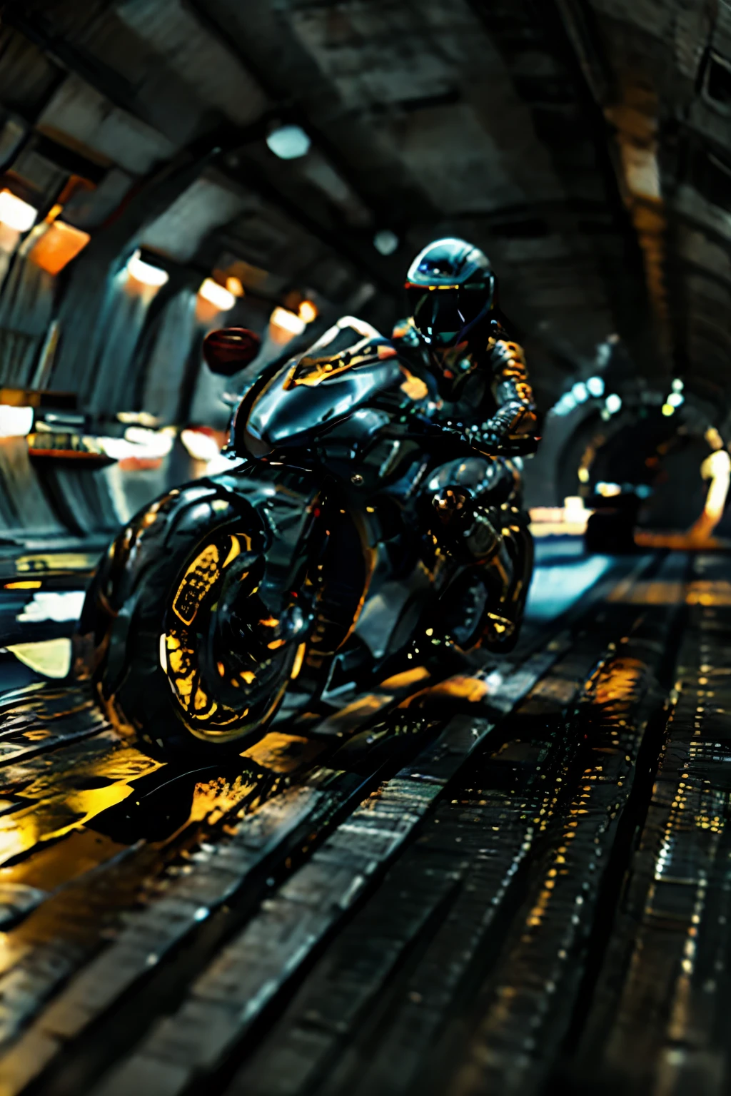 Dream motorcycle looks like a black wasp in motion a ducati black as night, professional motorcycle photography, hyperdetailed, 36k Kodak resolution