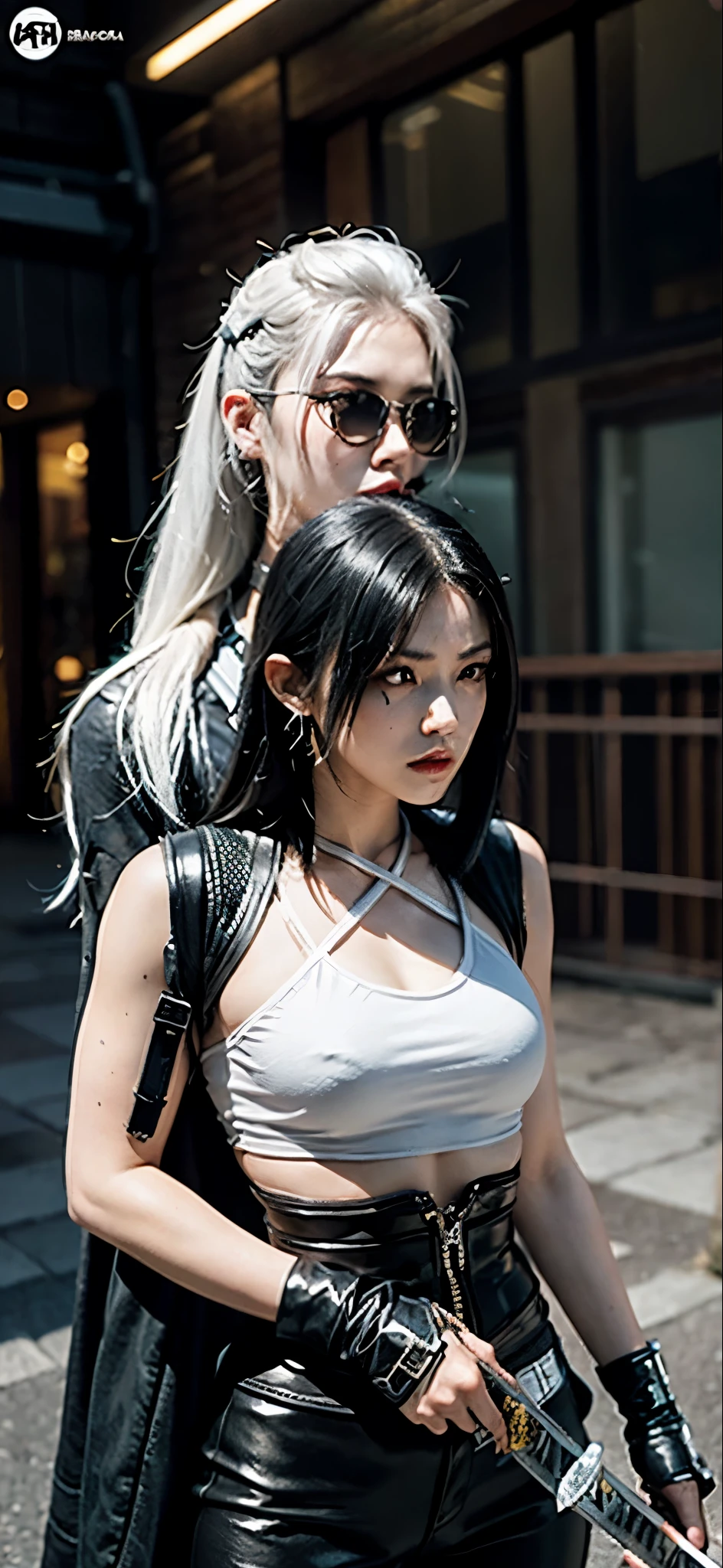 a close up of a person in a costume with a sword, as a character in tekken, female character, tifa lockhart with white hair, katana zero video game character, lunar themed attire, kda, slim body, cyborg - girl with silver hair, upper body avatar, fashion gameplay screenshot, fighting game character, new character, floralpunk elysian maiden, sigma female