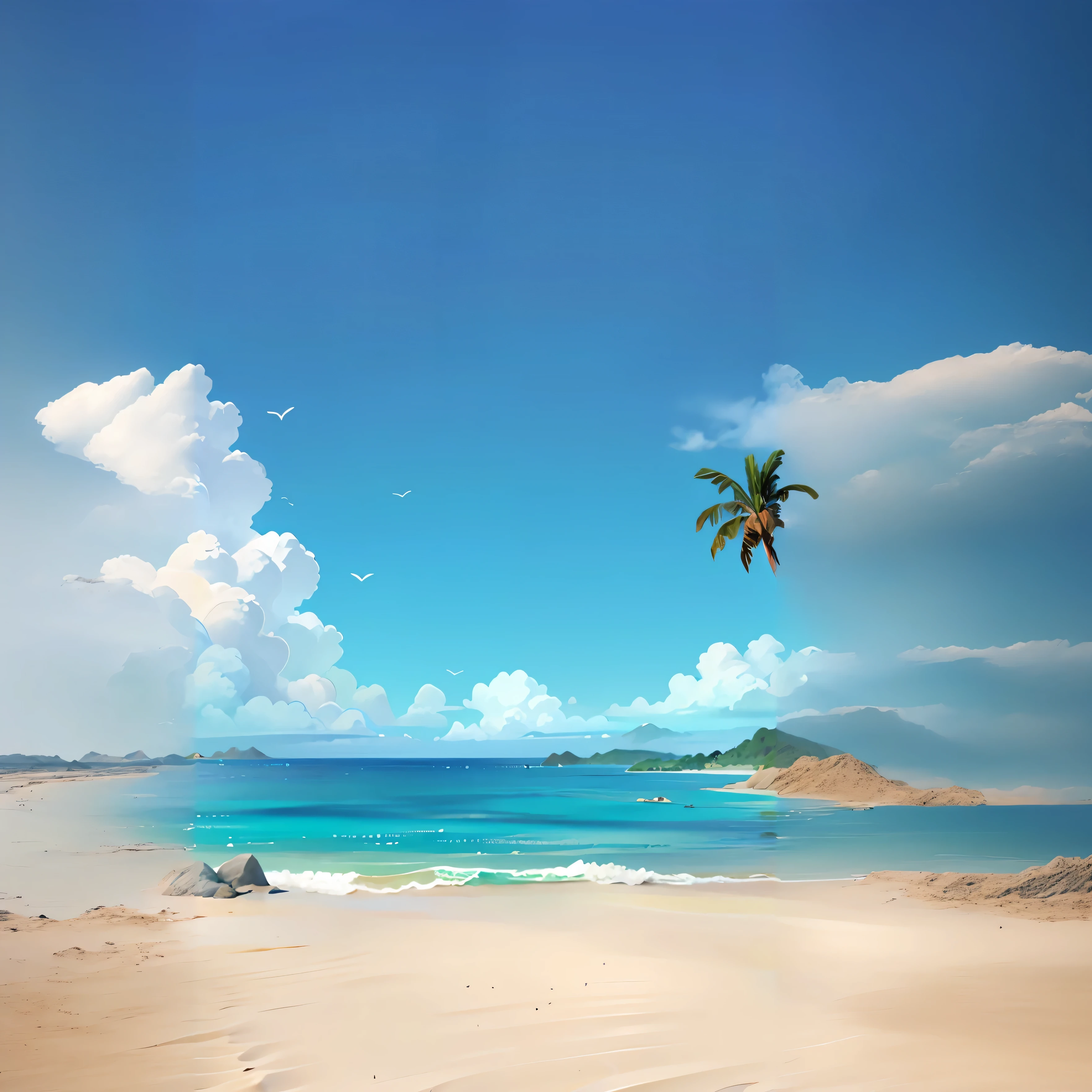 sand , sea and sky with clouds