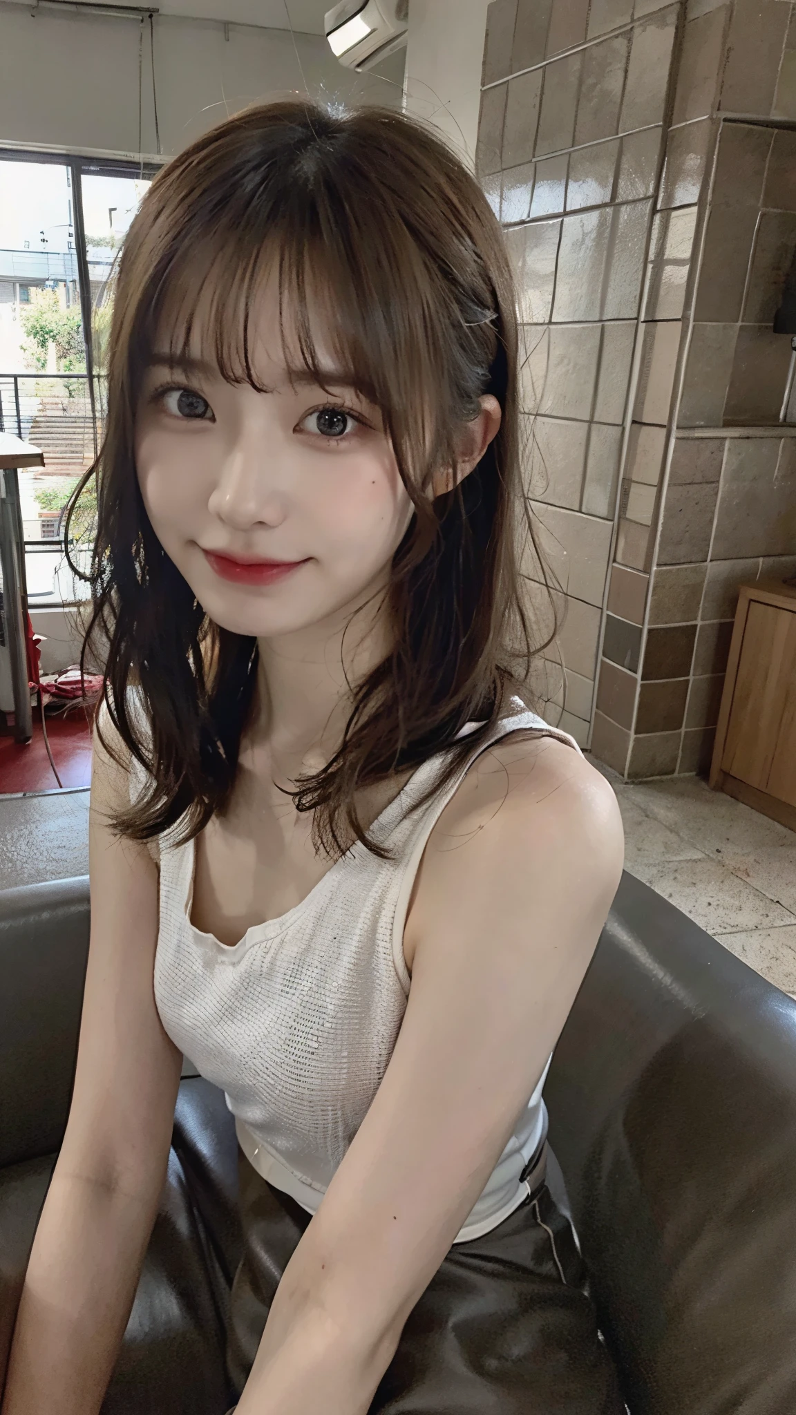 (masterpiece:1.3), (8K, Photoreal, Raw photo, best image quality: 1.4), Japanese high school girl、(random hairstyle:1.2)、(:1.3)、super detail face、eye for details、double eyelid、sharp focus:1.2、Beautiful woman:1.4、light brown hair、highest quality、masterpiece、Super high resolution、(Photoreal:1.4)、Highly detailed and professional lighting、Slender、(A strange smile)、(look at the camera)、(Cloudy open-air bath)bathing:1.8)、