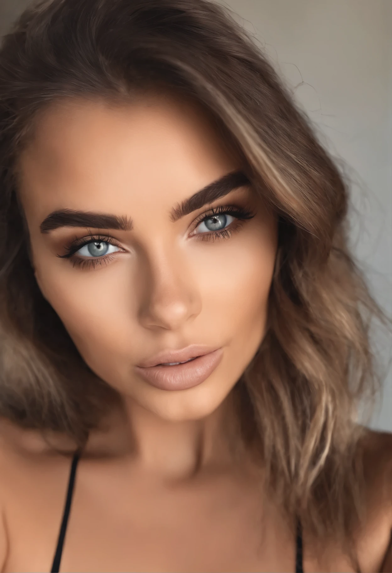 Arafed Mujer sin camiseta  y bragas a juego, Chica sexy con ojos marrones, Retrato de Sophie Mudd, cabello rubio y ojos grandes, Selfie de una mujer joven, Augen en la playa, violeta myers, solo maquillaje, Maquillaje Natural, Looking directly at the camera, Cara con Artgram, maquillaje sutil, Impresionante foto de cuerpo entero, en el dormitorio, escote