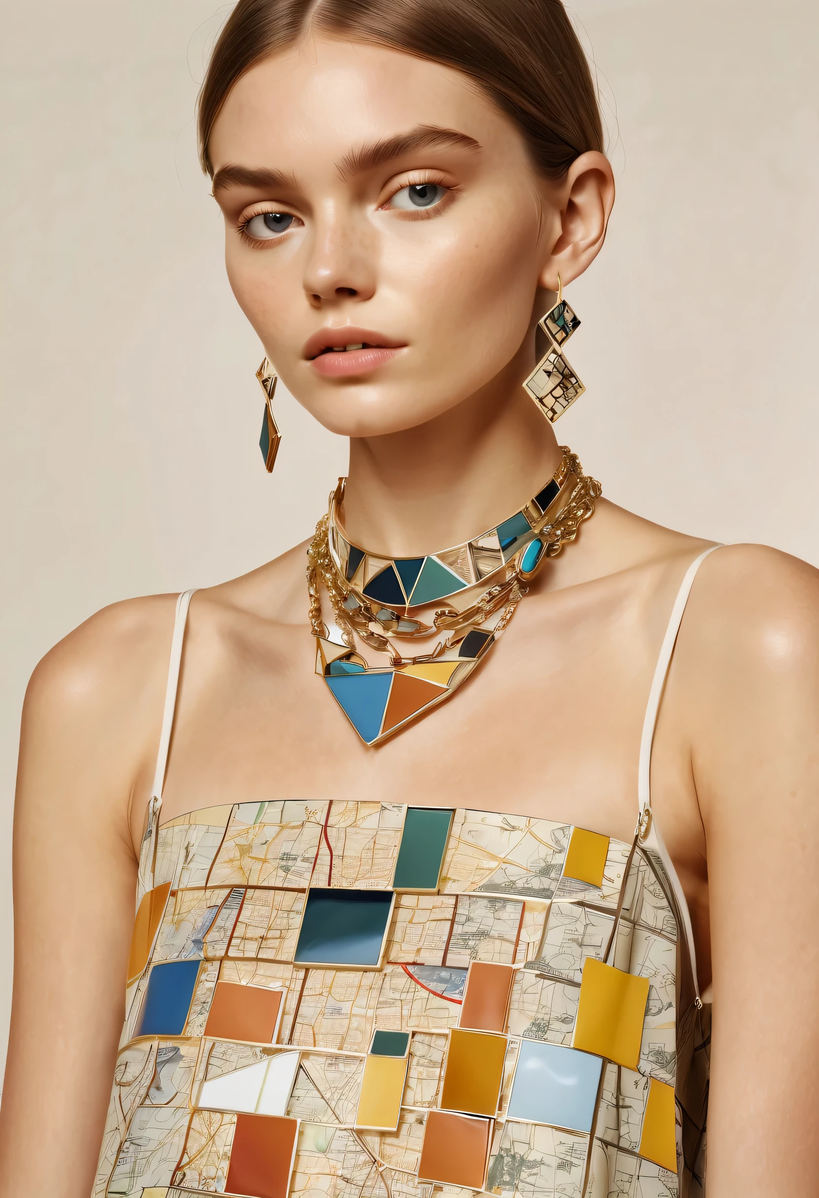 series set，creative jewelry，About map elements，exquisitely，exquisite，exaggerate，The model is wearing a geometric pattern，