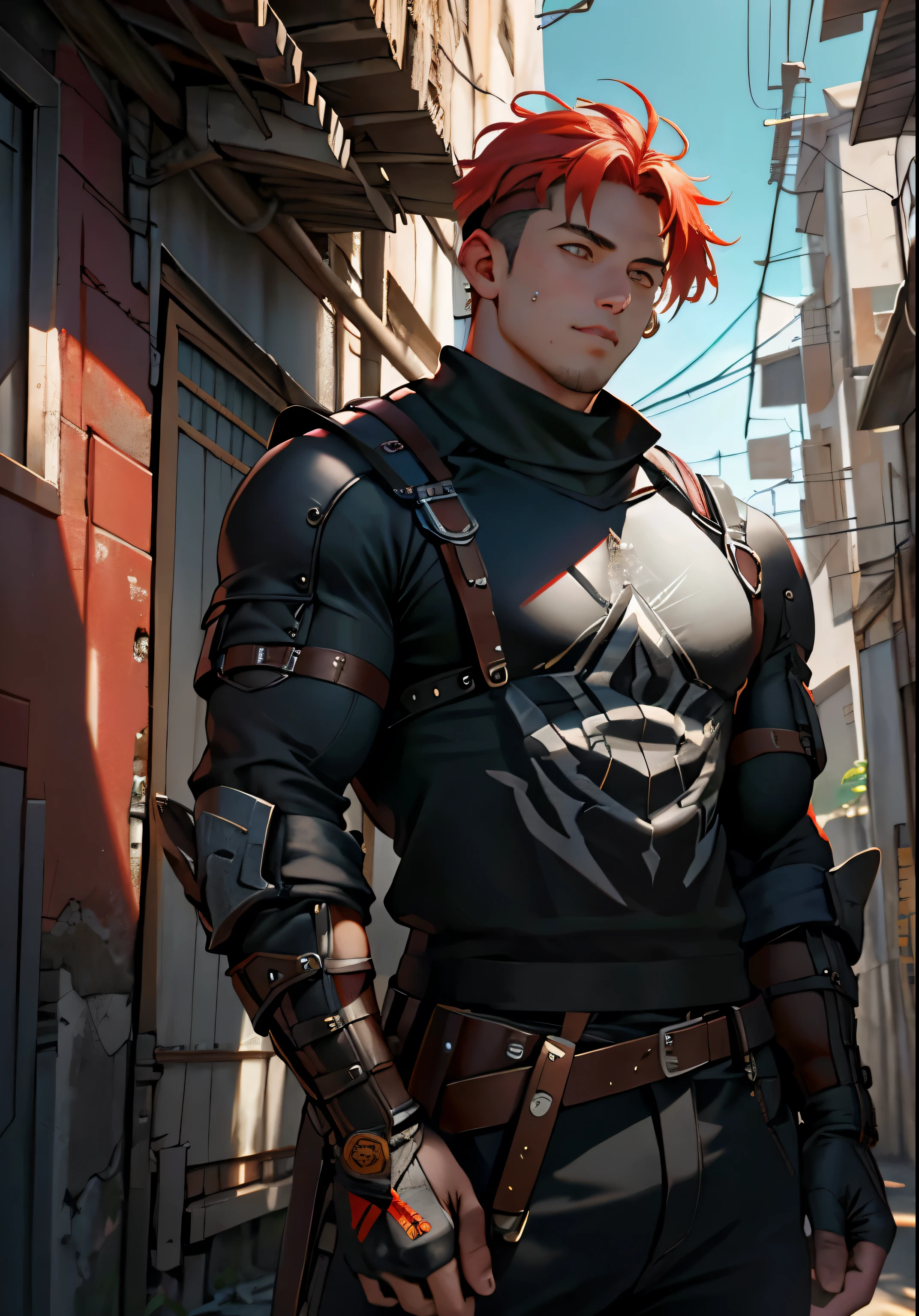 Ultra detalhe, high resolution, Ultra detalheed, melhor qualidade, incredible, maximum quality, papel de parede CG Unit 8K extremamente detalhado, cinematic lighting, Gato Fanboy, Ciberpunk, escuro, boy standing, com o cabelo vermelho