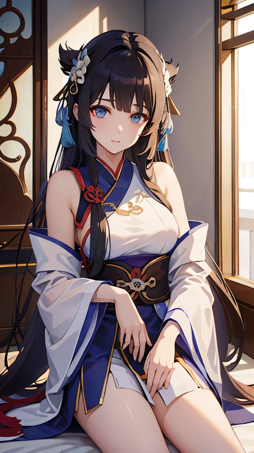 Sexy white woman, fictional character named Xianyun from Genshin Impact 