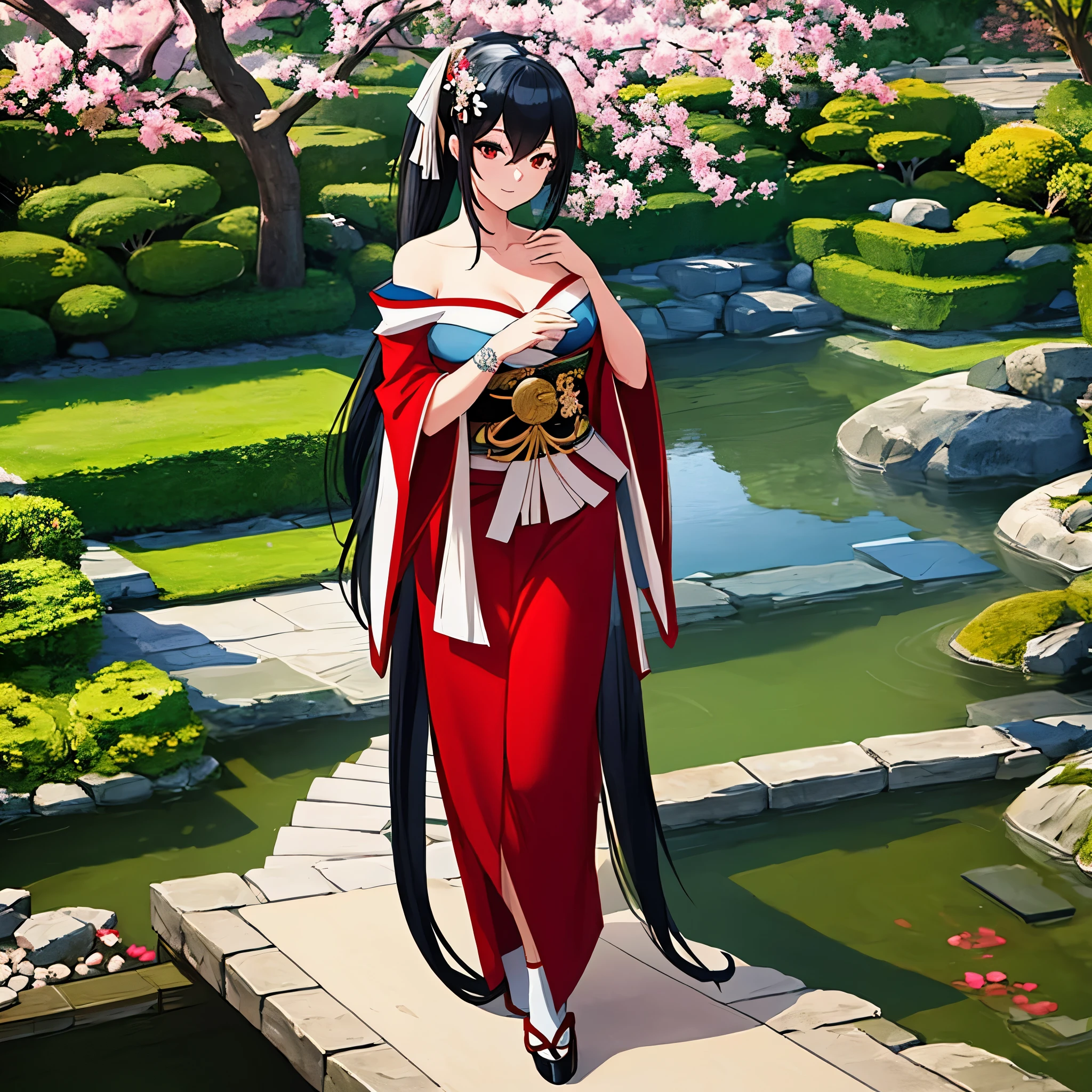 a woman with geisha style in a Japanese garden
