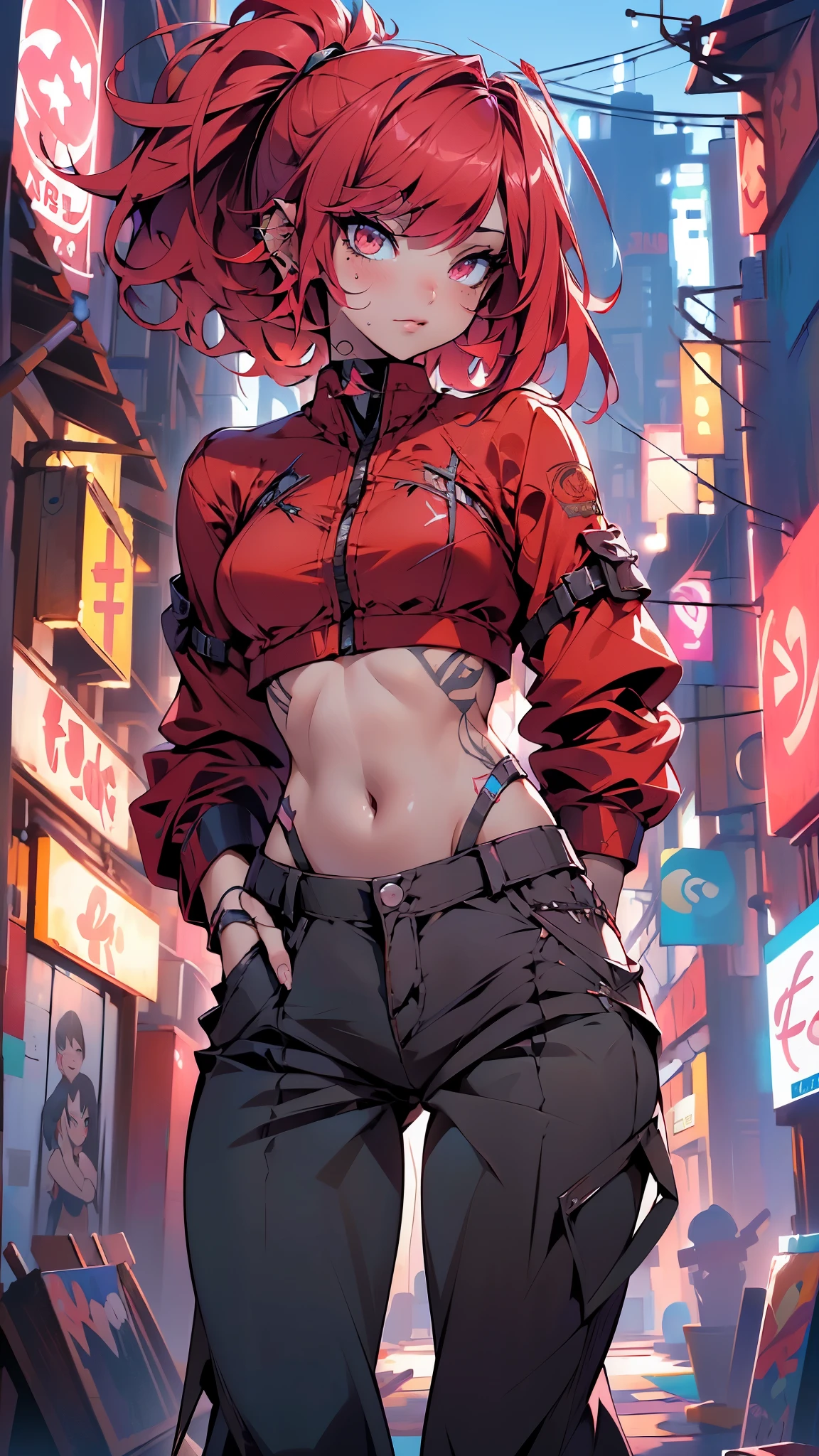 (La mejor calidad,A high resolution,Ultra - detallado,actual),Ariana Grande, cyber style , 1 chica, solo, Cabello rosa largo y desordenado, tatuaje tribal, (PANTALONES ROJOS HOLGADOS:1.4), fondo borroso,,More detailed 8K.motor irreal:1.4,UHD,La mejor calidad:1.4, fotorrealista:1.4, textura de la piel:1.4, obra maestra:1.8,obra-prima, mejor calidad,objeto Objeto], (detailed face features:1.3), (ciberpunk 2.1),(convexo dedos detallados), (pantalon color rojo:1.4) 