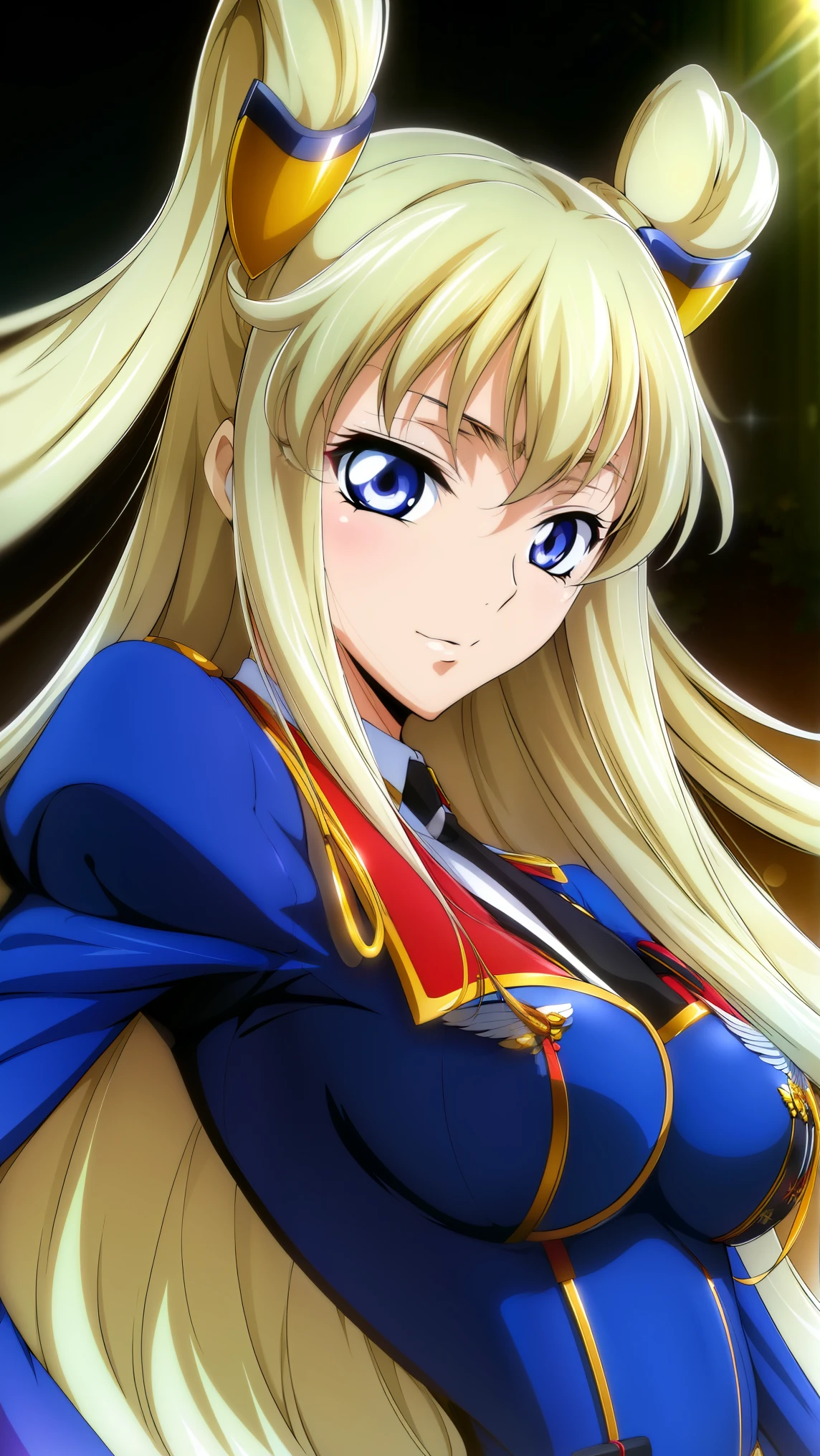 Simple White Background,
Blue jacket,long sleeves, White shirt,necktie, 
blabluek eyes, blonde hair,bangs,Long hair,twintails, hair ornament, 
1 girl, 20yo,Young female,Beautiful long legs,Beautiful body,
Beautiful Nose,Beautiful character design, perfect eyes, perfect face,expressive eyes,perfect balance,
looking at viewer,(Focus on her face),closed mouth, (innocent_big_eyes:1.0),(Light_Smile:0.3),
official art,extremely detailed CG unity 8k wallpaper, perfect lighting,Colorful, Bright_Front_face_Lighting,White skin,
(masterpiece:1.0),(best_quality:1.0), ultra high res,4K,ultra-detailed,
photography, 8K, HDR, highres, absurdres:1.2, Kodak portra 400, film grain, blurry background, bokeh:1.2, lens flare, (vibrant_color:1.2),professional photograph,
(Beautiful,large_Breasts:1.0), (beautiful_face:1.5),(narrow_waist),