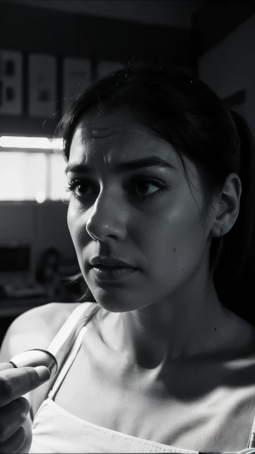 photograph close up portrait of 24 years female boxer training, wearing a tanktop, medium hair, detailed face, detailed nose, serious, stoic cinematic 4k epic detailed 4k epic detailed photograph shot on kodak detailed bokeh cinematic hbo dark moody