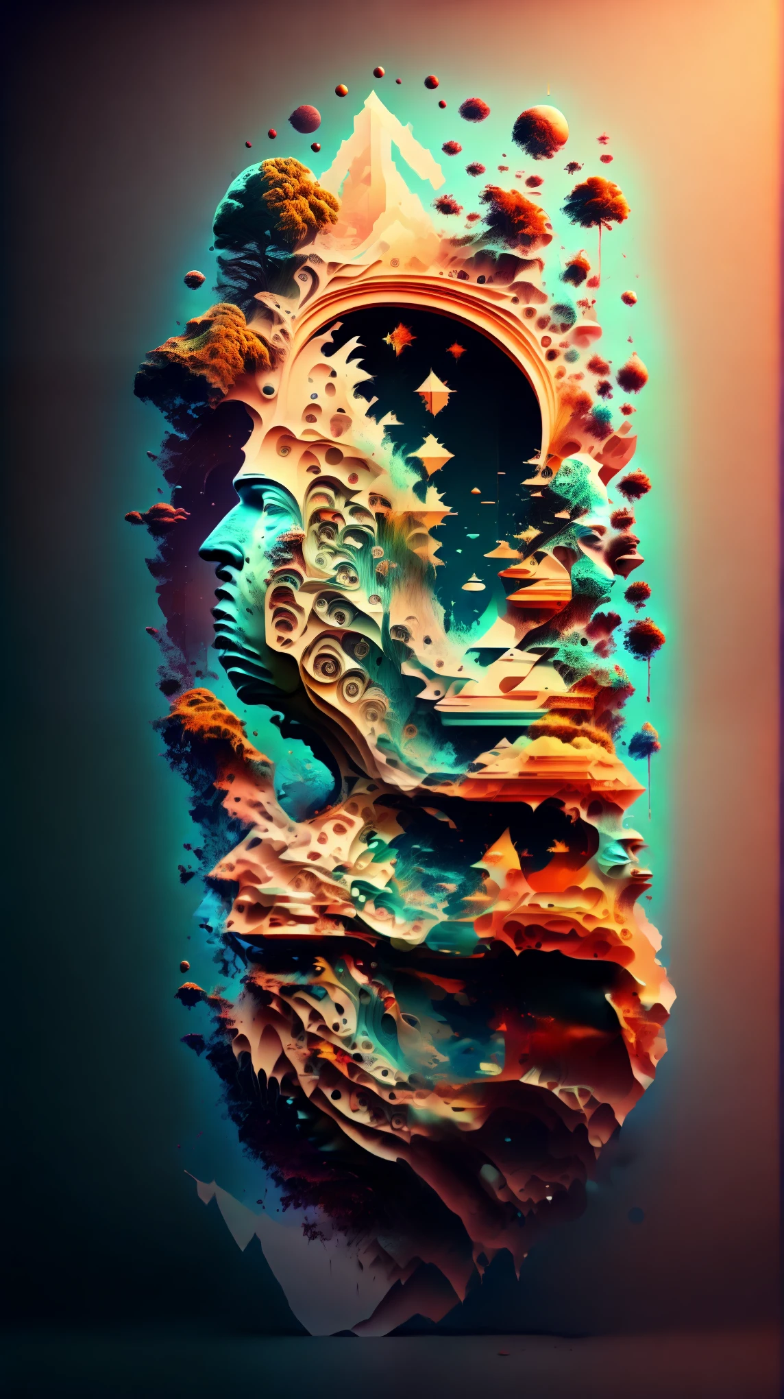 a stylized image of a person's head with a lot of different things in it