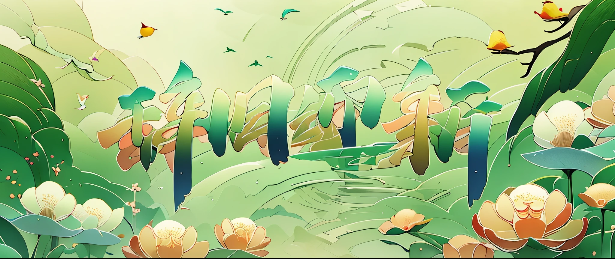 (Best Quality), (Masterpiece), (Realistic, Digital Art), (Ultra Detailed), Surface Sculpture, Detailed Surface Textures, Floating Chinese Characters, (Surrounded by Emerald Landscape: 1.2), Transparent Water, (Flower and Bird Carving Background: 1.5), Chinese Song Dynasty Landscape Painting, Blue Theme, Surrealist Dream Style, Organic Fluids, Ray Tracing, Many Colorful Flowers, Foreground Obstructed by Flowers and Plants, Natural light, fallen leaves, c4d, OC rendering,