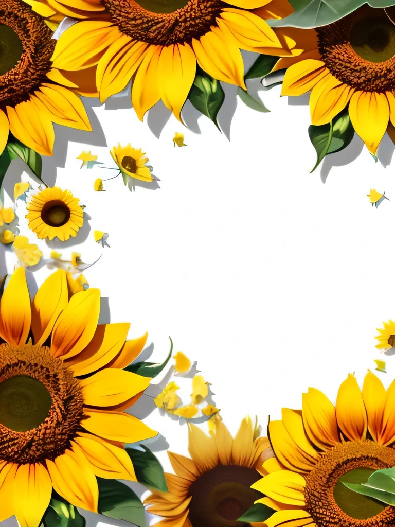High resolution、((background white))、(sunflower)、Petals scatter