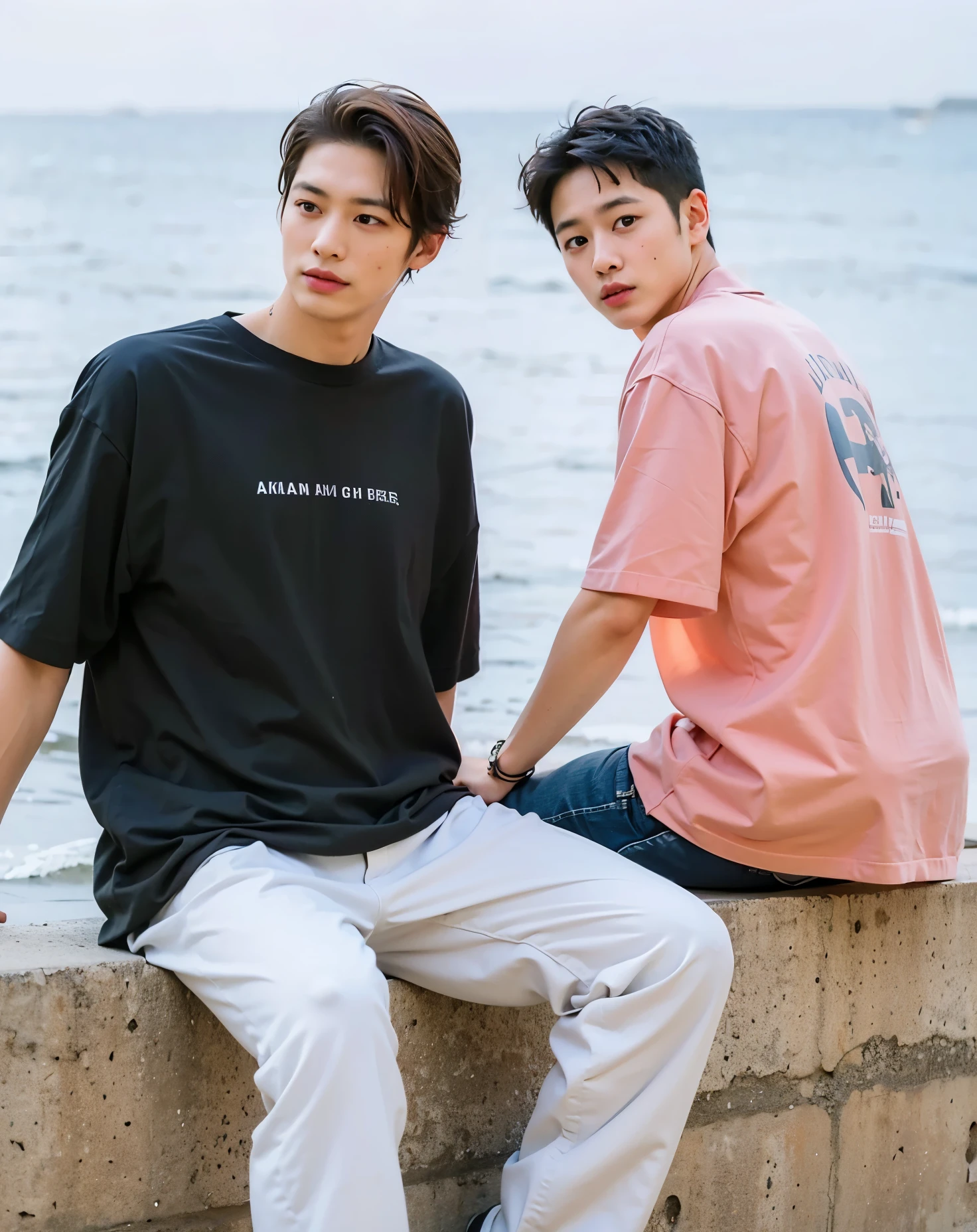 Two boys sitting on wall
