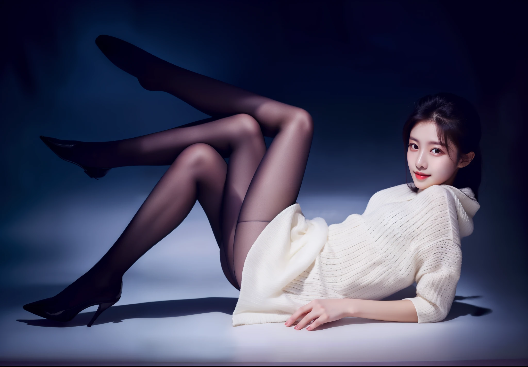 wonderful young girl,clear eyes,black top, black hair,long hair,incredibly beautiful, strong posture, very beautiful, arms aside, 3 legs!, show legs,slender legs,normal hand, slender figure,21 years old,Korean