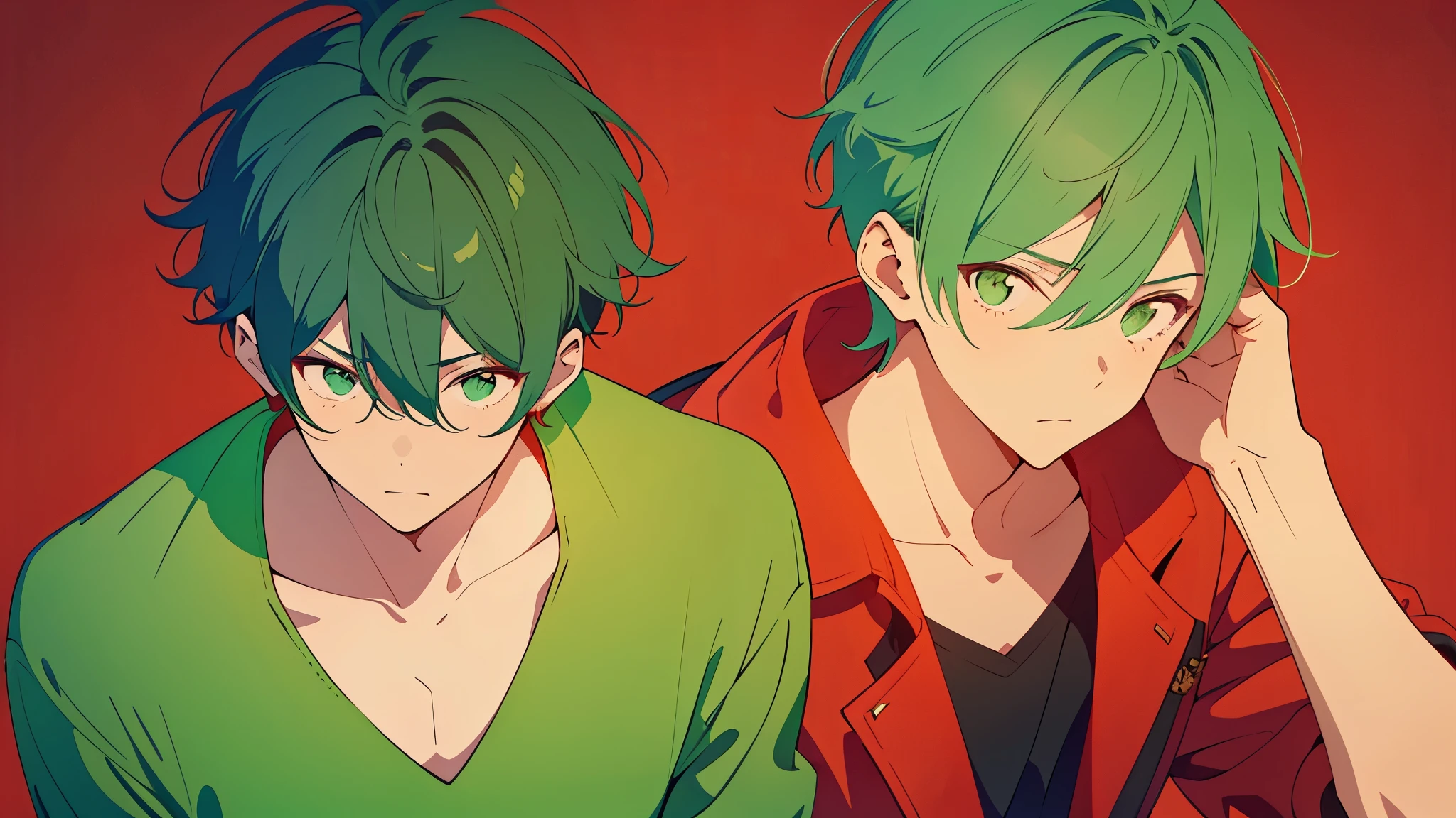 green hair Red background Gucci boy one person Handsome guy confident look