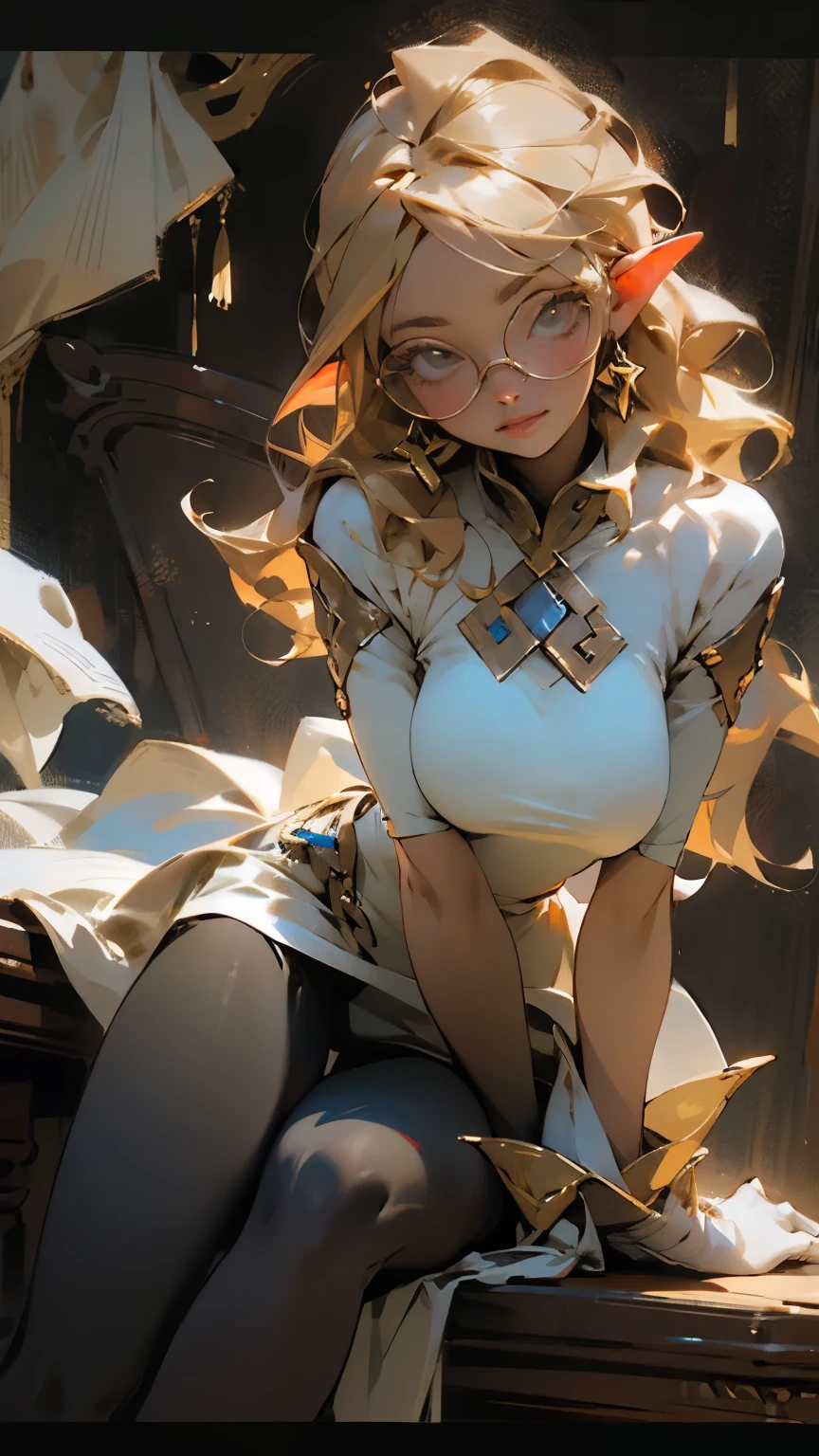 (extremely fine and beautiful:1.1), (perfect details:1.1), (finely detailed eyes and detailed face:1.3), blonde, blue eyes, necktie, hair ribbon, gloves, belt, skirt, detached sleeves, grey pantyhose, masterpiece, best quality, 1girl, stocking, voluptuous, huge breasts, nipples, solo, pov, kneeling, shy, naughty face, horny