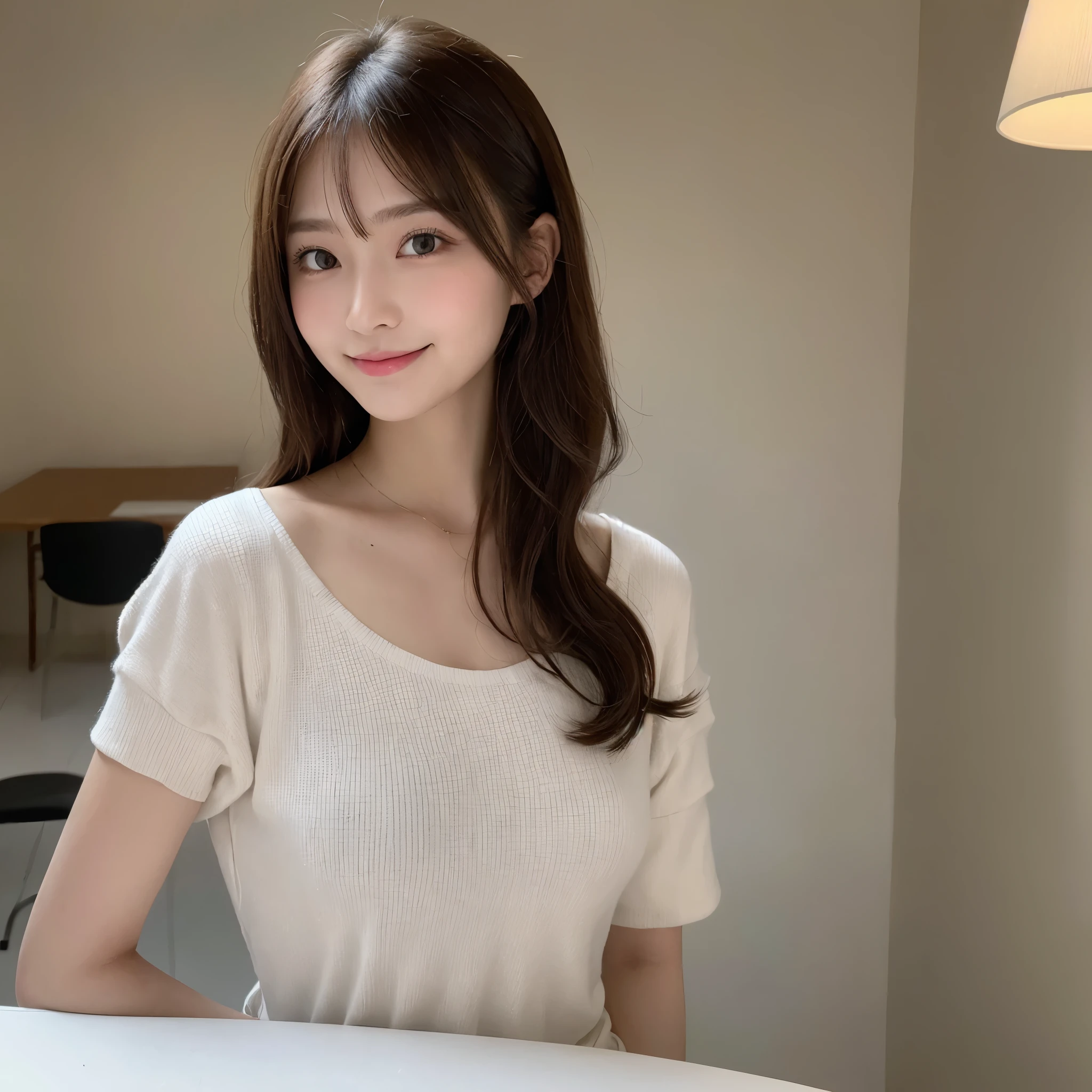 table top, highest quality, figure, super detailed, finely, High resolution, 8k wallpaper, 完璧なダイナミックな構figure, beautiful and fine eyes, trendy fashion in paris,cute hairstyles,,natural color lip, 1 girl,smile、20 year old girl、cute、sexy looking at camera,The background is in front of a white wall,Slim face and body,beautiful and detailed face,anatomically correct body
