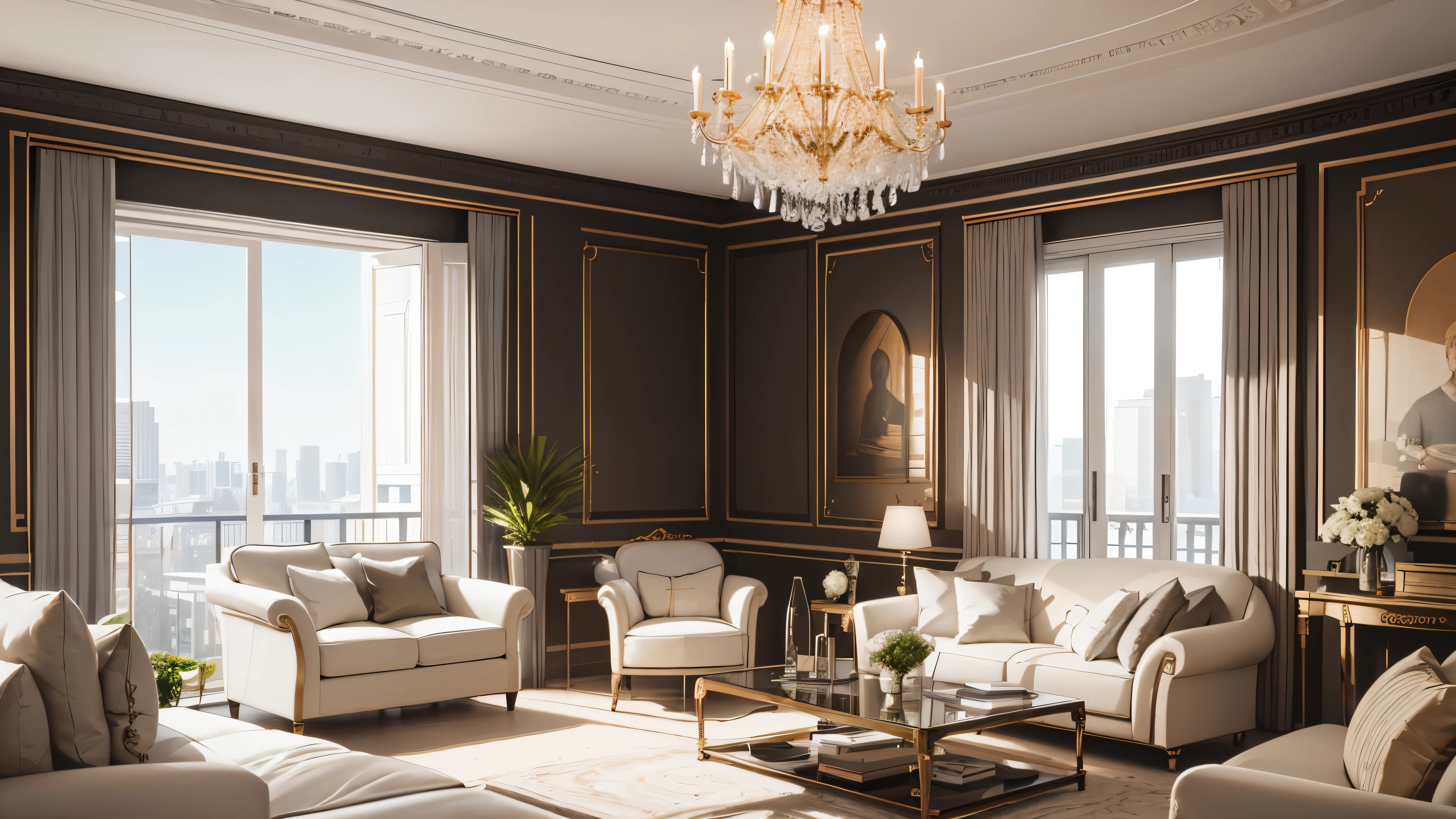 You are a famous interior designer、You have been asked to create a 3D image of a modern large room. Create a harmonious environment with modern and minimalist furniture. Including garden interior.