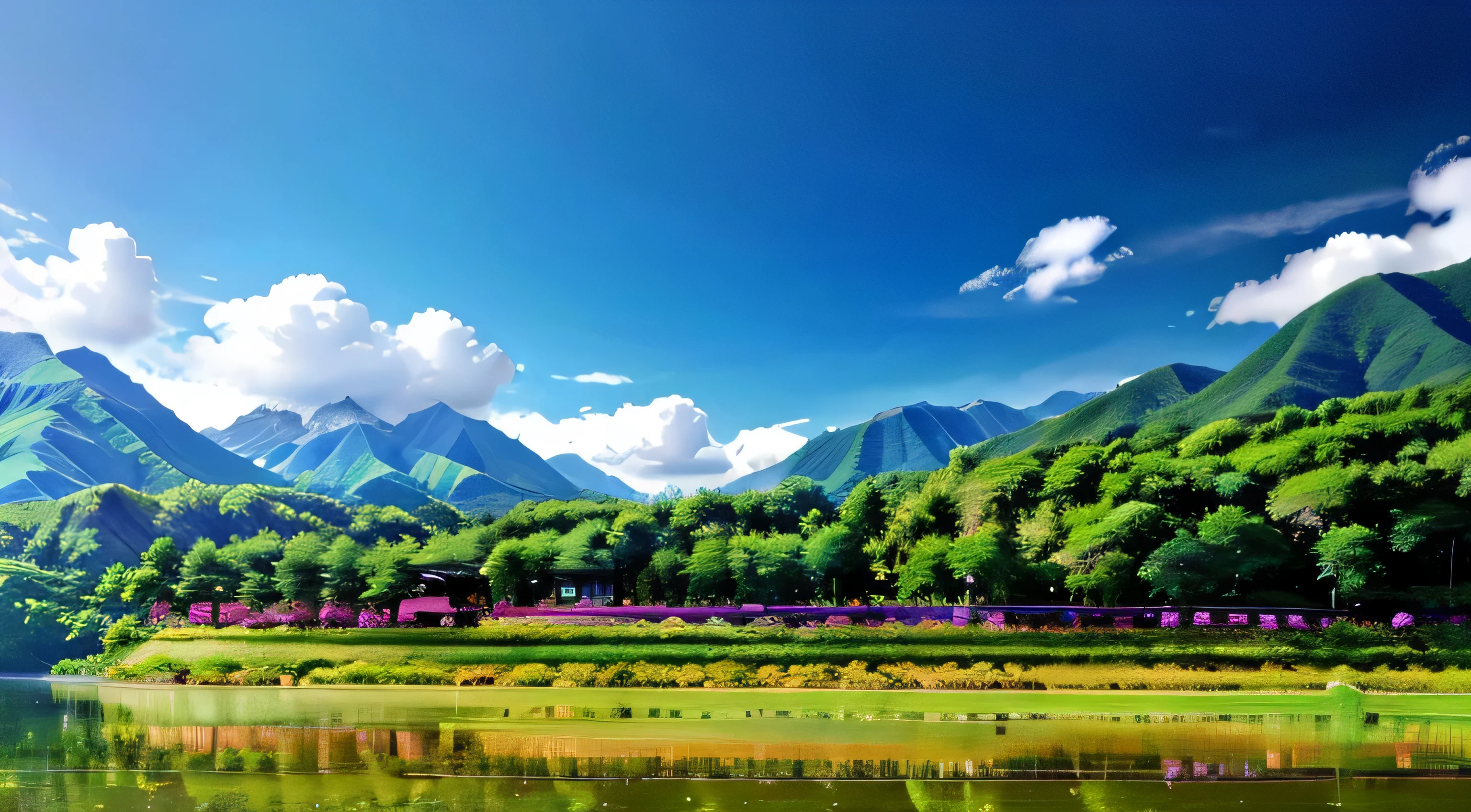 anime scenery with mountains，flowers and lake, green mountain，动漫 landscape wallpaper, Animation pastoral scenery, anime scenery, 美丽的anime scenery, anime scenerys, Anime beautiful peaceful scene, landscape wallpaper, landscape wallpaper, anime background艺术, anime background, amazing wallpapers, anime nature, Anime nature wallpaper, Colorful anime movie background, Detailed Landscape - Width 672, anime background