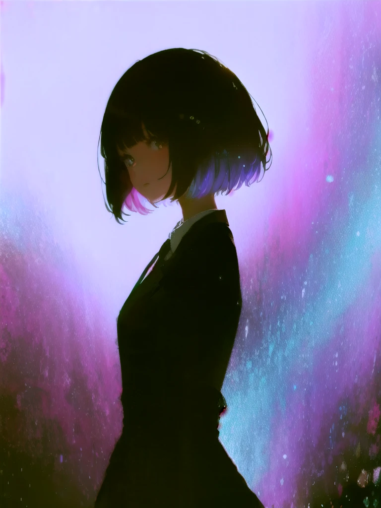 pixel-perfect, masterpiece, high quality, 1girl, very cute female , slender, psychedelic background, maid, whole body, jitome,