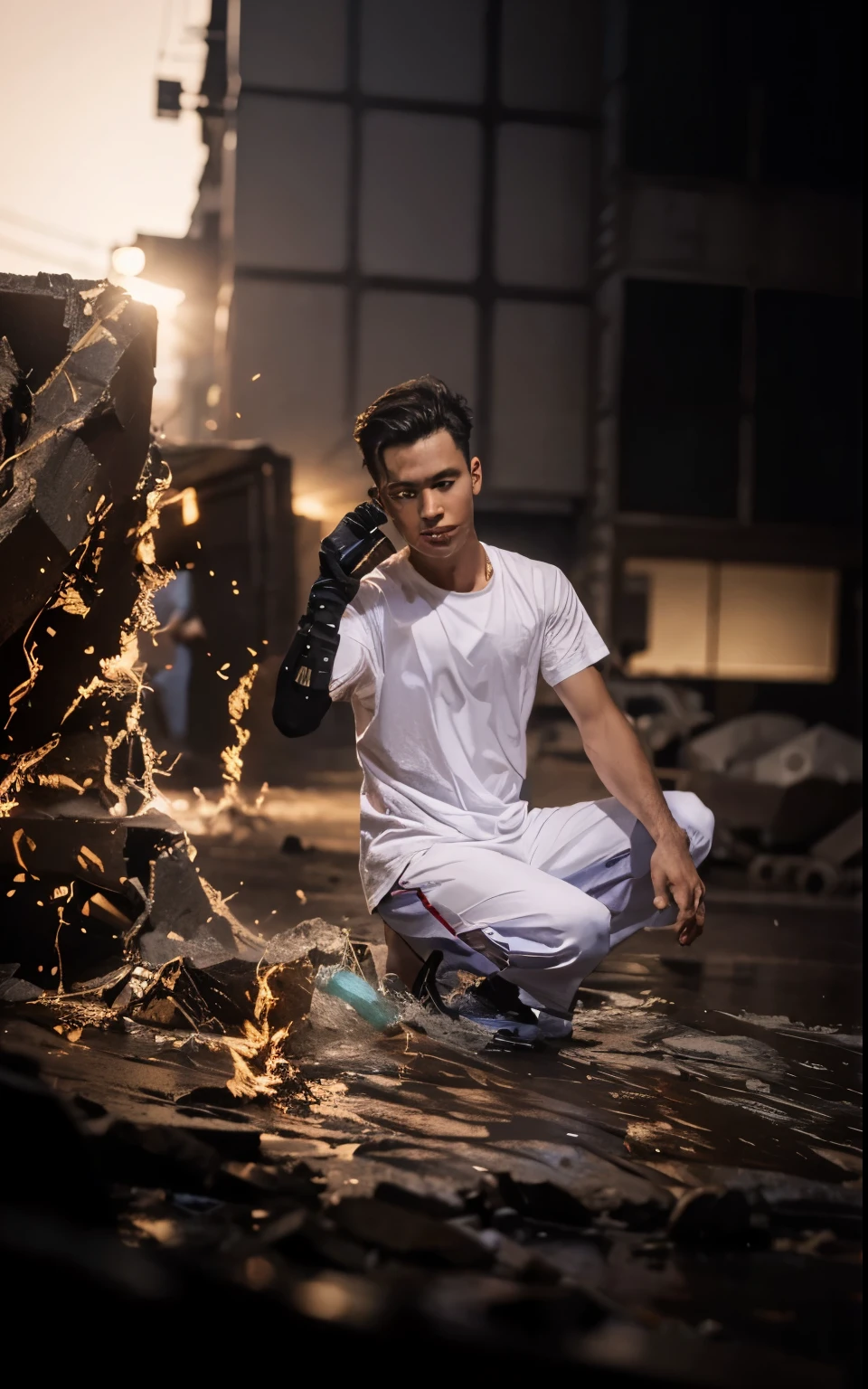 Change background cyberpunk hendsome boy, realistic fece, 8k, ultra realistic,