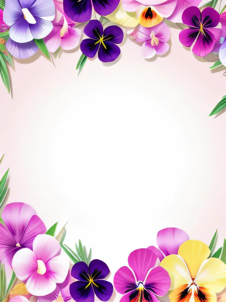 （（Background Pink））、（pansy）、colorful、petalが散る、fantasy、Around it、petal、An illustration