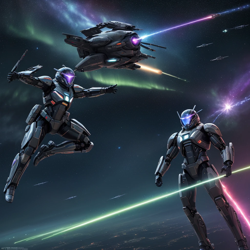 (best quality,4k,8k,highres,masterpiece:1.2),ultra-detailed,(realistic,photorealistic,photo-realistic:1.37),cyborg warriors,rocket engine flying broomsticks,explosions,lasers,intense,high drama,comical,deep space,action-packed,sci-fi atmosphere,futuristic technology,massive battle scene,starry background,endless expanse of stars,glowing nebulae,galactic war,highly detailed cyborg armor,sleek and metallic design,advanced weaponry,fast-paced movement,flying through space,energy beams,explosive blasts,dramatic poses,high-octane combat,cybernetic enhancements,visually stunning battles,colorful laser beams,powerful explosions,thrilling aerial acrobatics,fly in formation,electrifying energy trails,engaging and dynamic compositions,tense and suspenseful moments,comic relief,clever one-liners,interstellar clashes,otherworldly beings,impressive special effects,lluminating auroras,powerful cosmic energy,ethereal lighting effects,vibrant and saturated colors