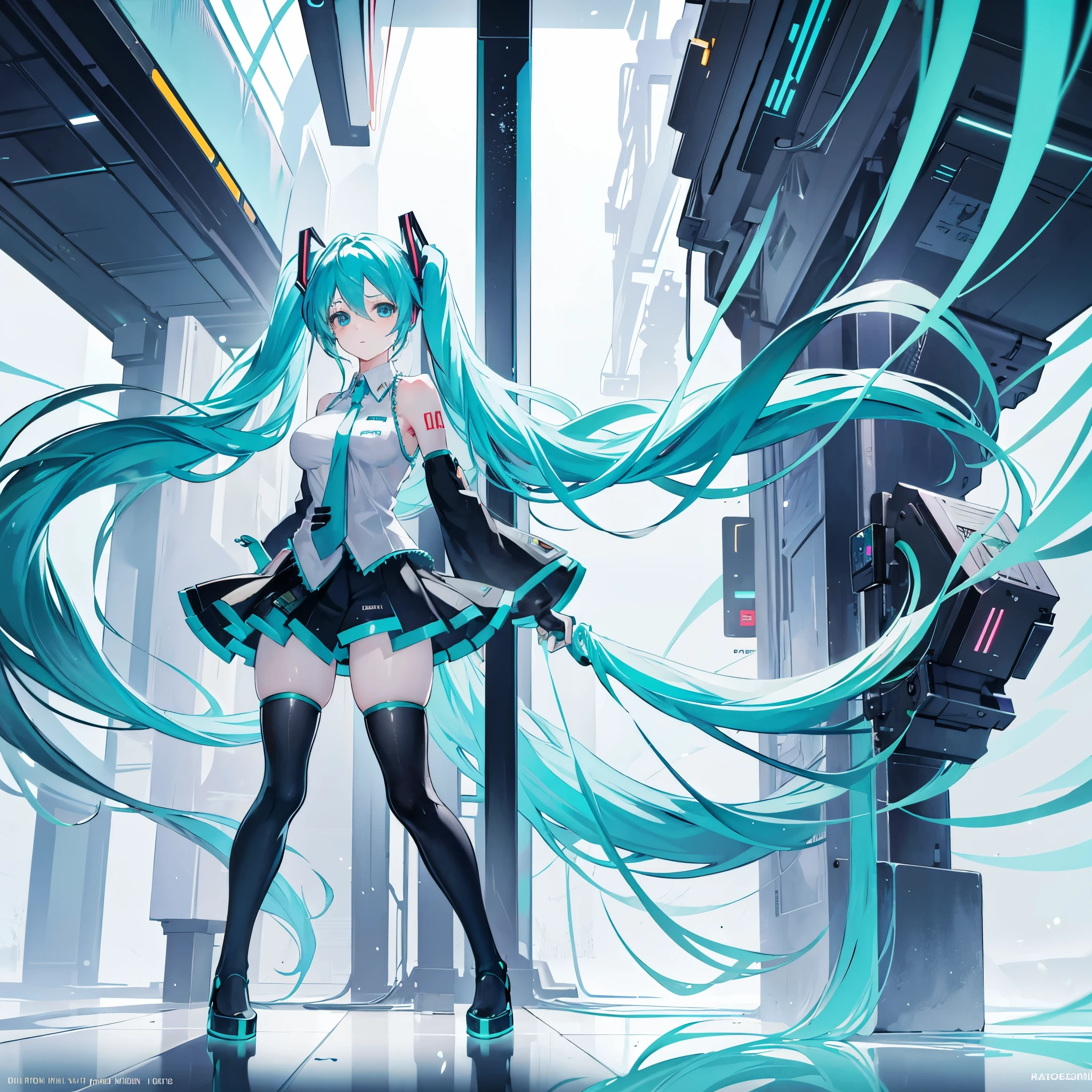 Big breasts Hatsune Miku,Super large breasts,apathy,No emotion,leg loops,Large scale,Disheveled clothes
