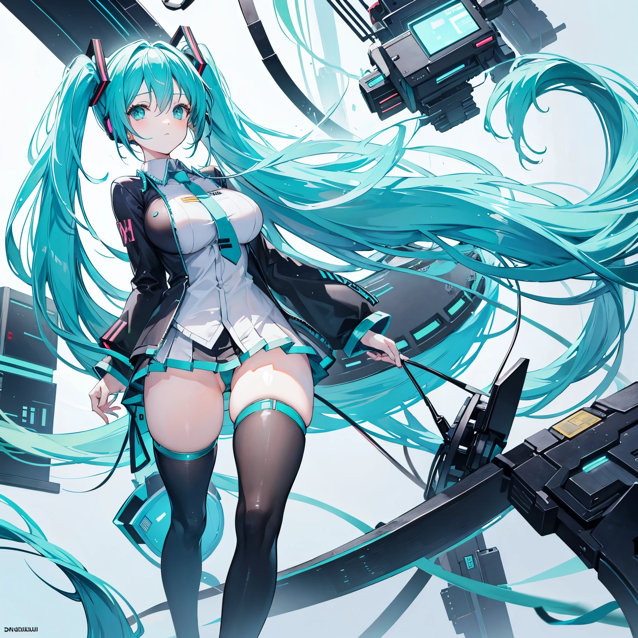 Big breasts Hatsune Miku,Super large breasts,apathy,No emotion,leg loops,Large scale,Disheveled clothes
