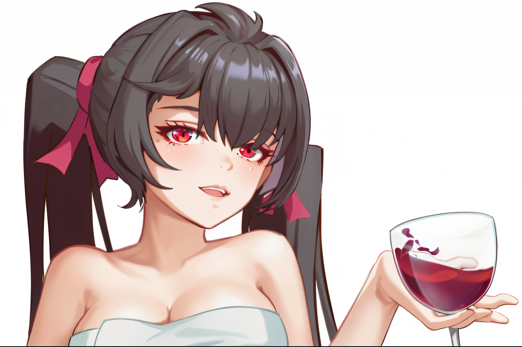 avatar,Mature lady,best quality, 4k wallpaper, masterpiece, unified 8k wallpaper, extremely detailed eyes, super detailed, intricate details, 1 girl,brown hair,sitting position,Wear a white bath towel,Holding a wine glass,Detail optimization,clear lines,