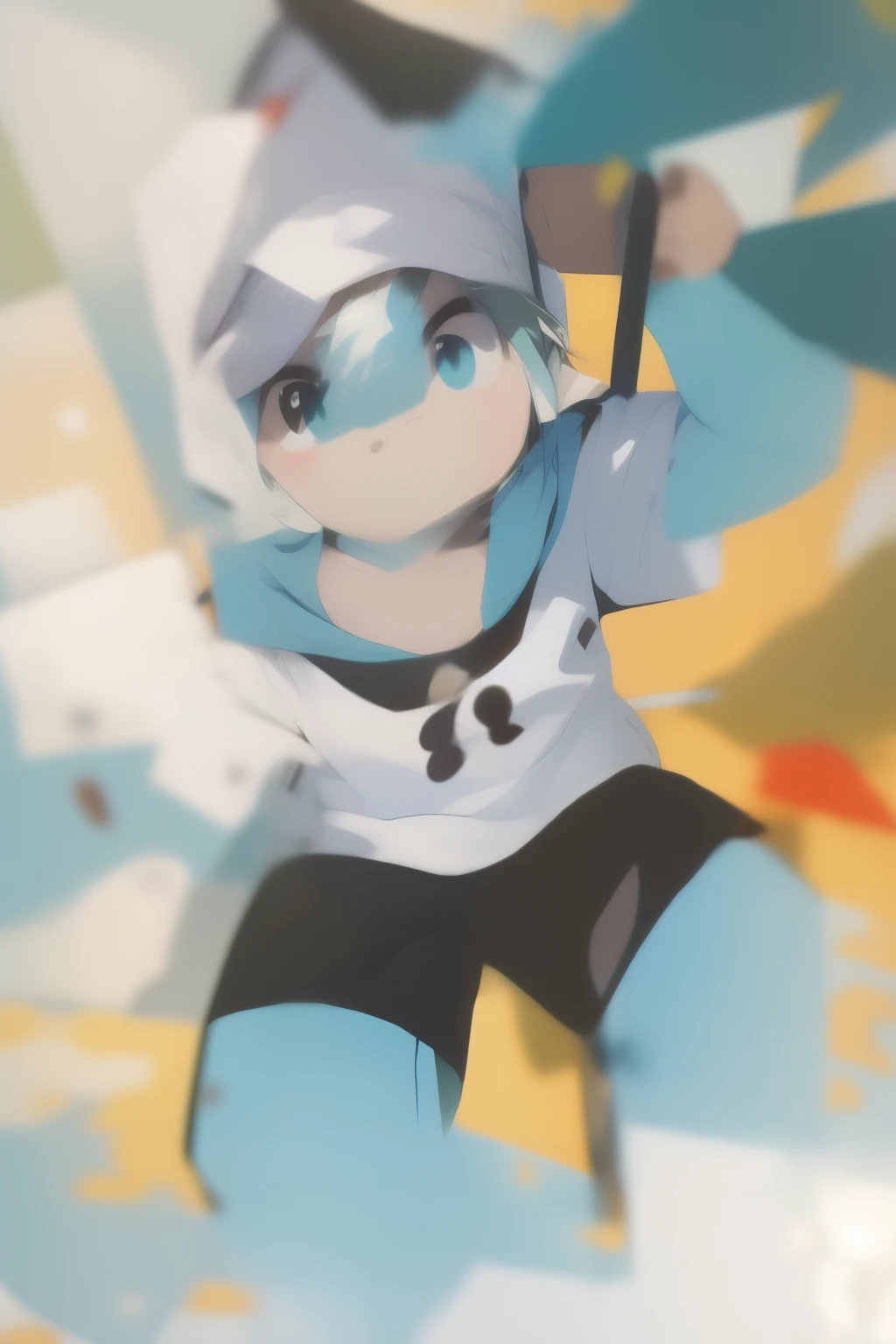 blue eyes、Wear a hat and tie、Anime boy holding green leaves, 2D anime style, Anime cute art style, he wears an eyepatch, Highest rated on pixiv, Produced by Anime Painter Studio, pixiv contest winners, Popular topics on artstation pixiv, by Shitao, pixiv, zero art, official art, fleet collection style