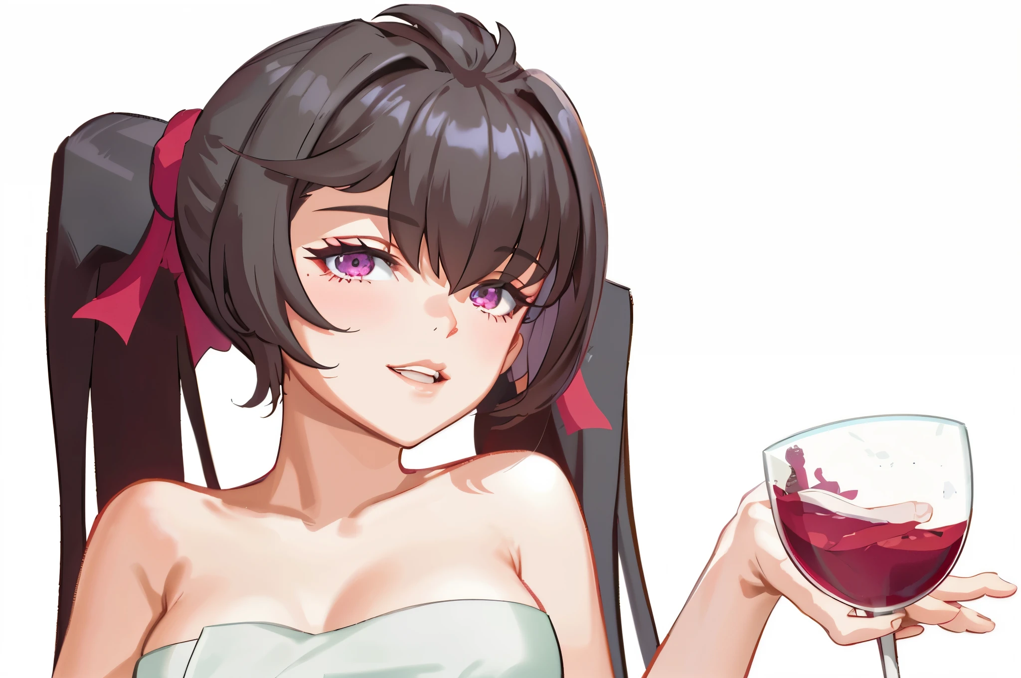 avatar,Mature lady,best quality, 4k wallpaper, masterpiece, unified 8k wallpaper, extremely detailed eyes, super detailed, intricate details, 1 girl,brown hair,sitting position,Wear a white bath towel,Holding a wine glass,Detail optimization,clear lines,