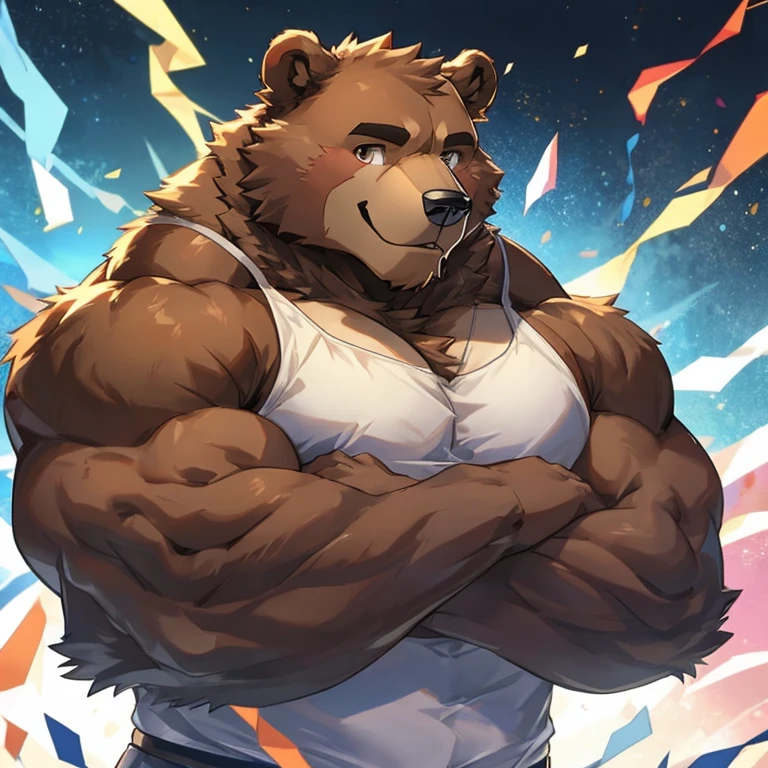 brown bear，A shy smile，strong，Show your muscles，data background