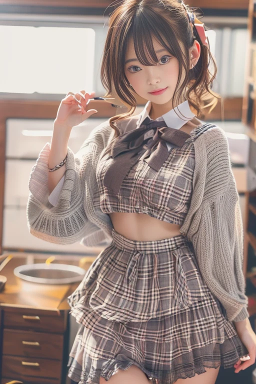 (水上の女の子) , masterpiece , top quality , very detailed , 1 person, (contrasting eyes) , standing , blouse, skirt , bangs , room , indoor